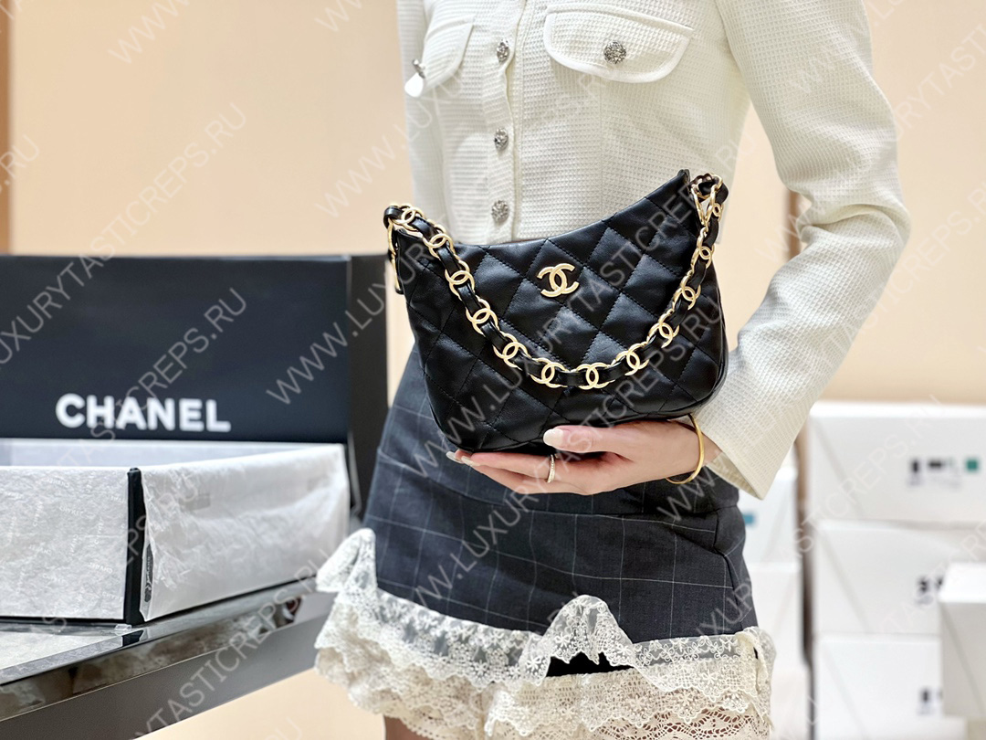 Ch*el hobo handbag black as3562