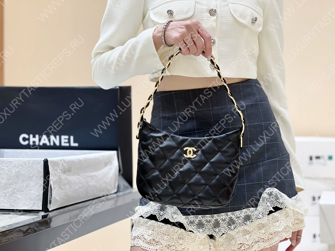 Ch*el hobo handbag black as3562