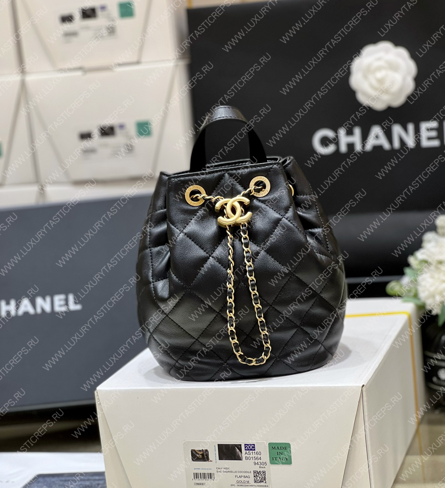 Ch*el drawstring bag black as3211