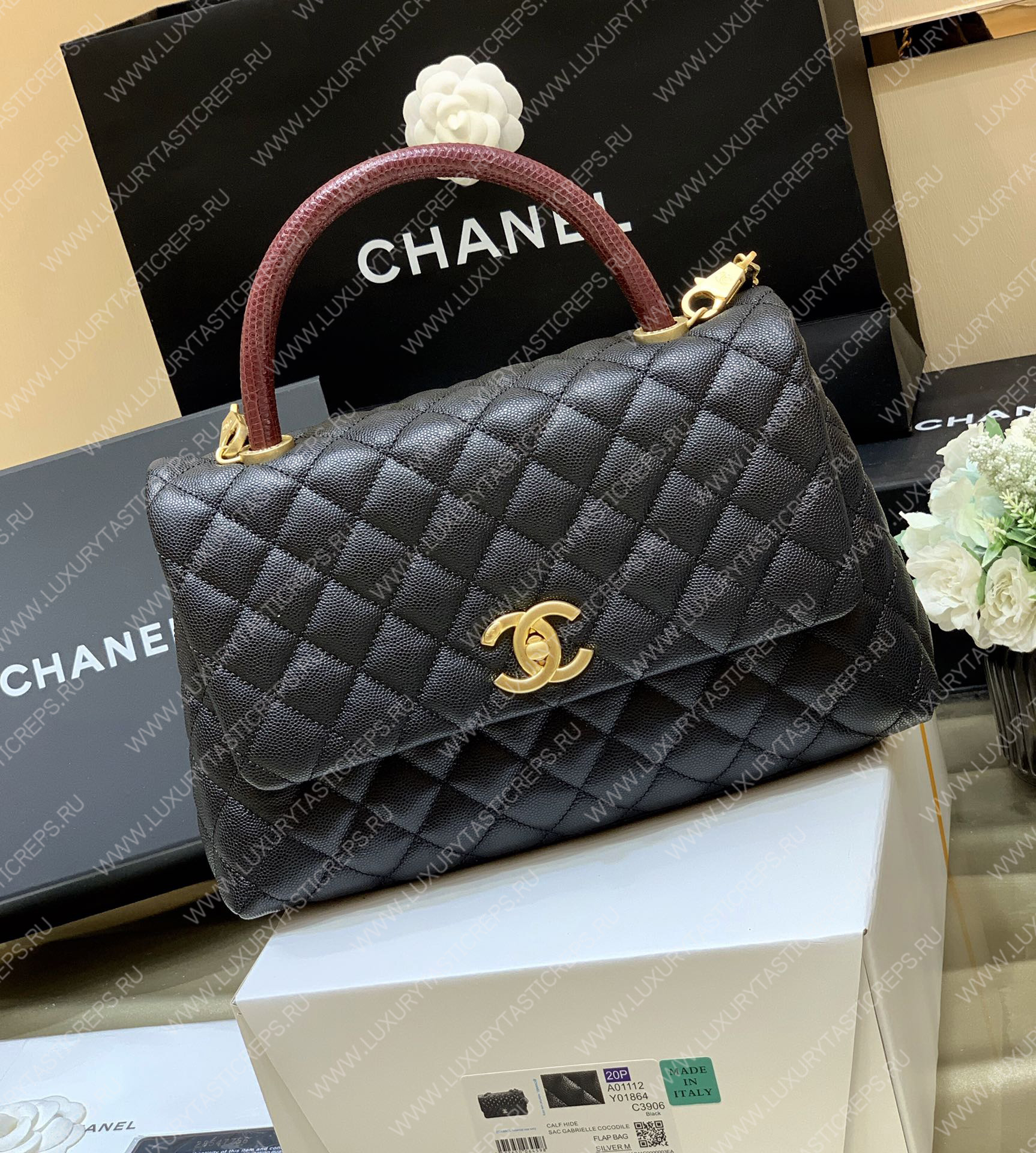 Ch*el coco handle bag black a92993