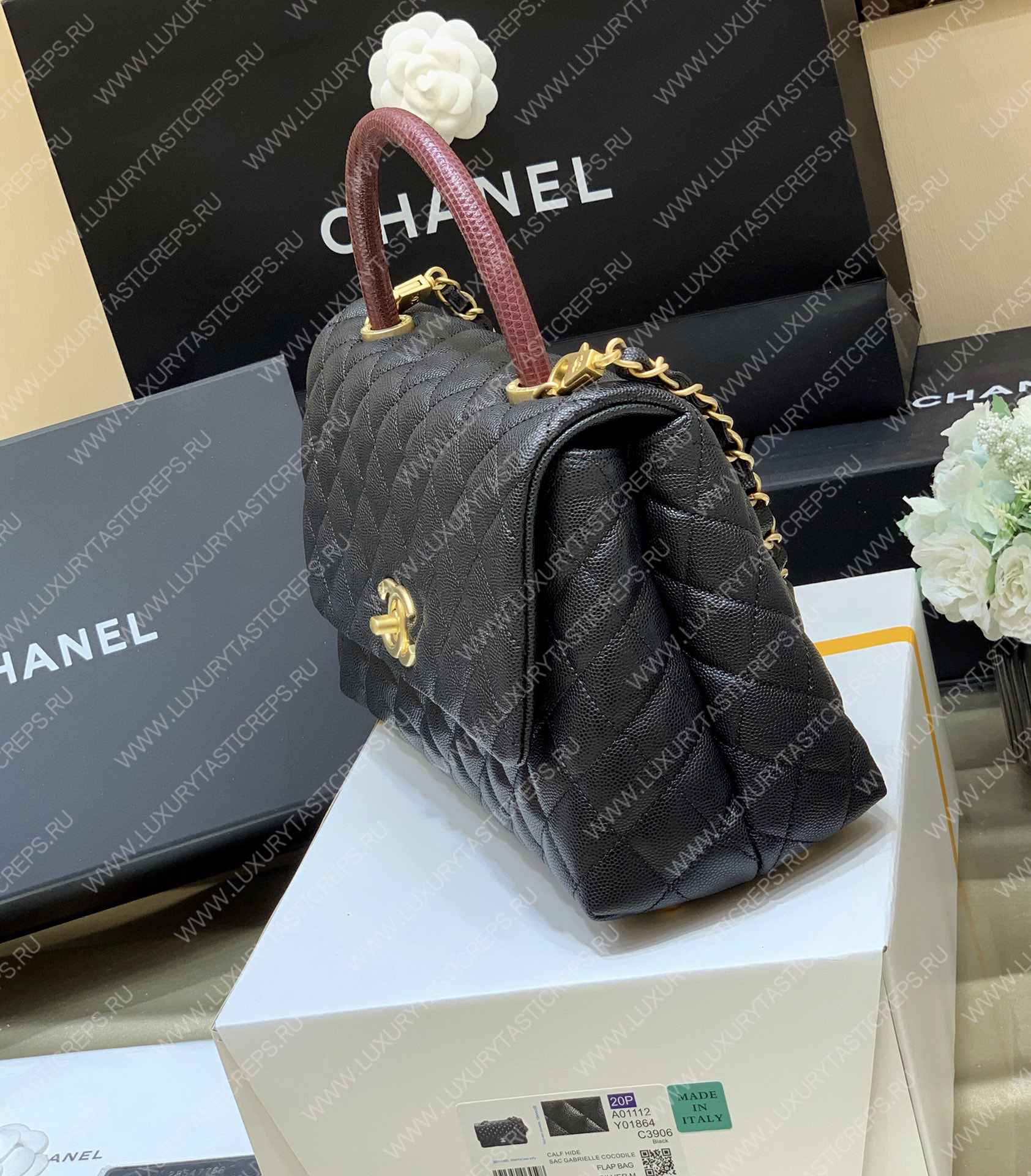 Ch*el coco handle bag black a92993