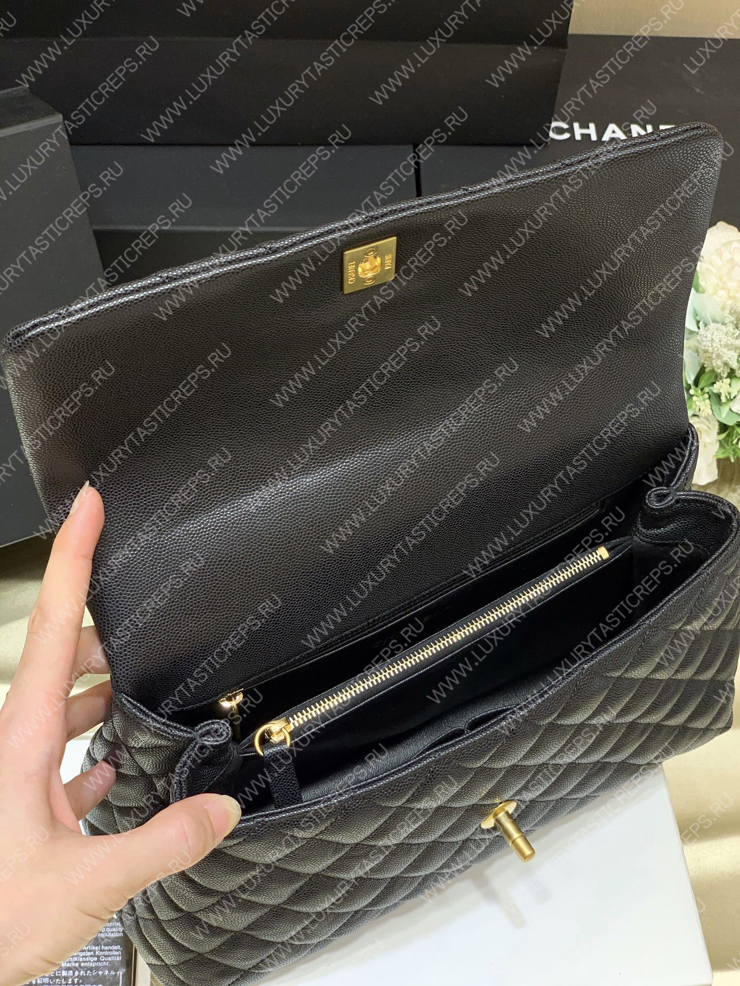 Ch*el coco handle bag black a92993