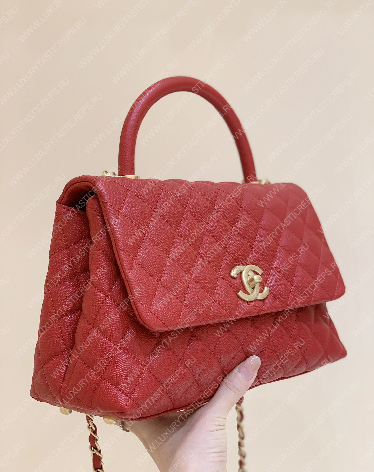 Ch*el coco handle bag red a92993