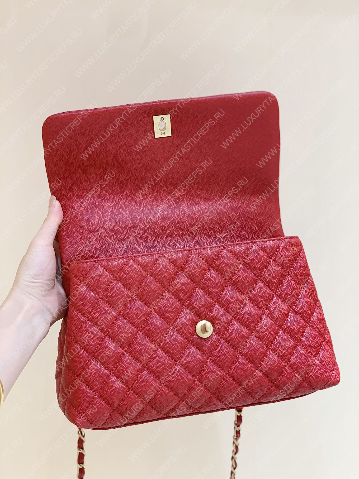 Ch*el coco handle bag red a92993