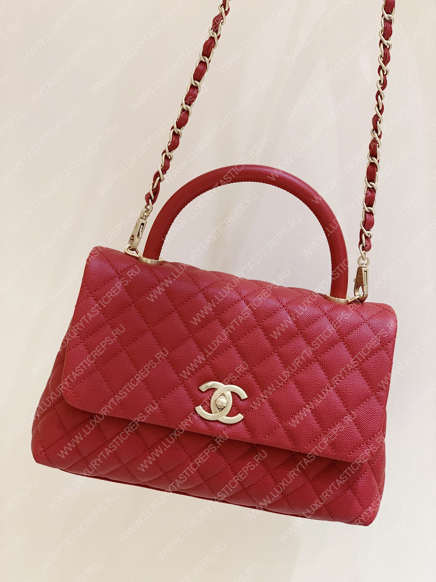 Ch*el coco handle bag red a92993
