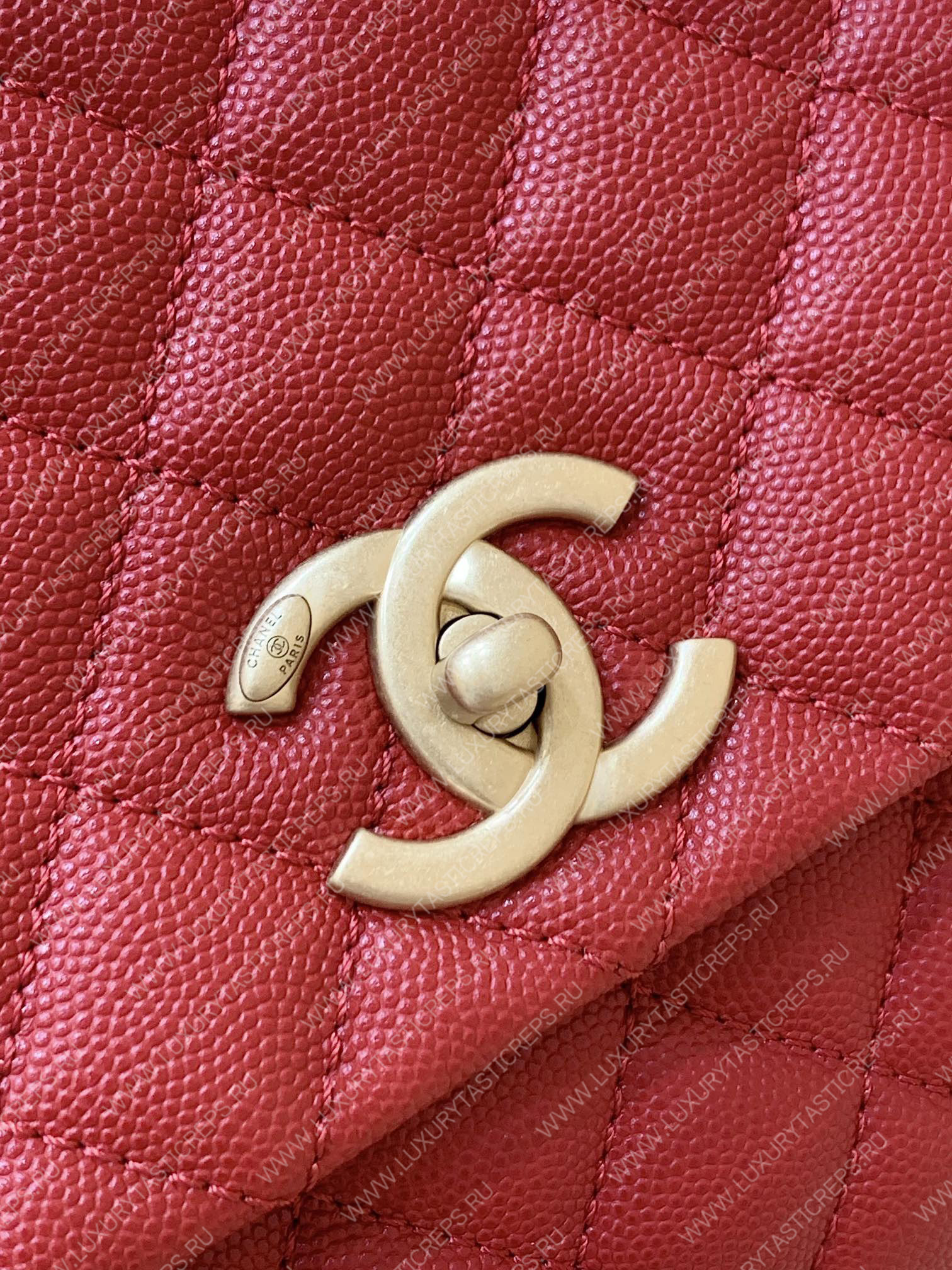 Ch*el coco handle bag red a92993