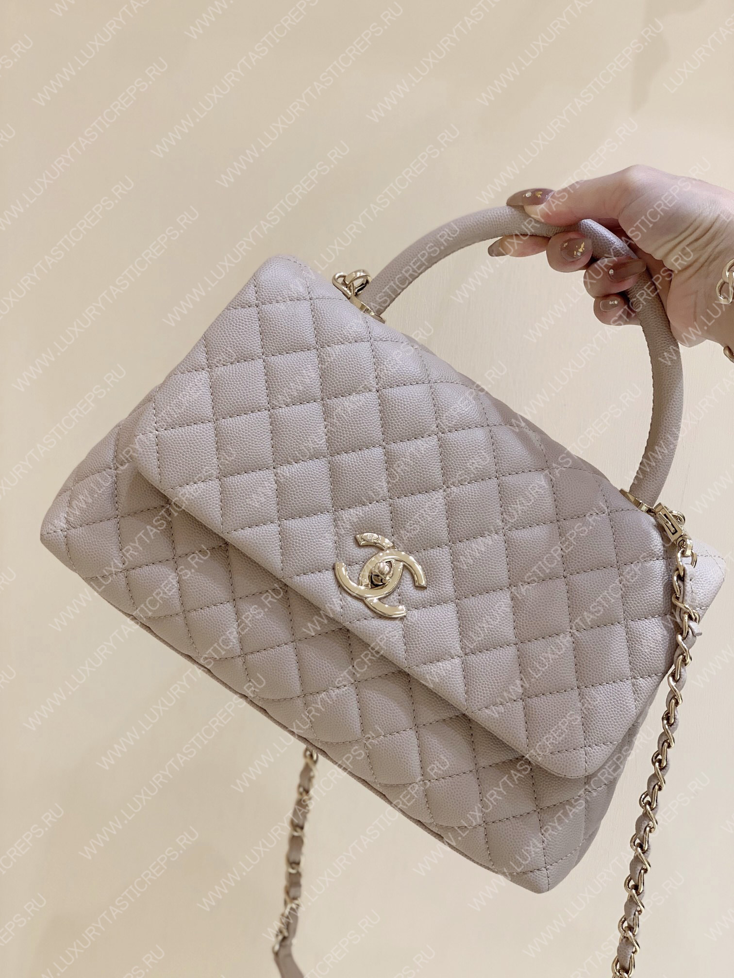 Ch*el coco handle bag cream a92993