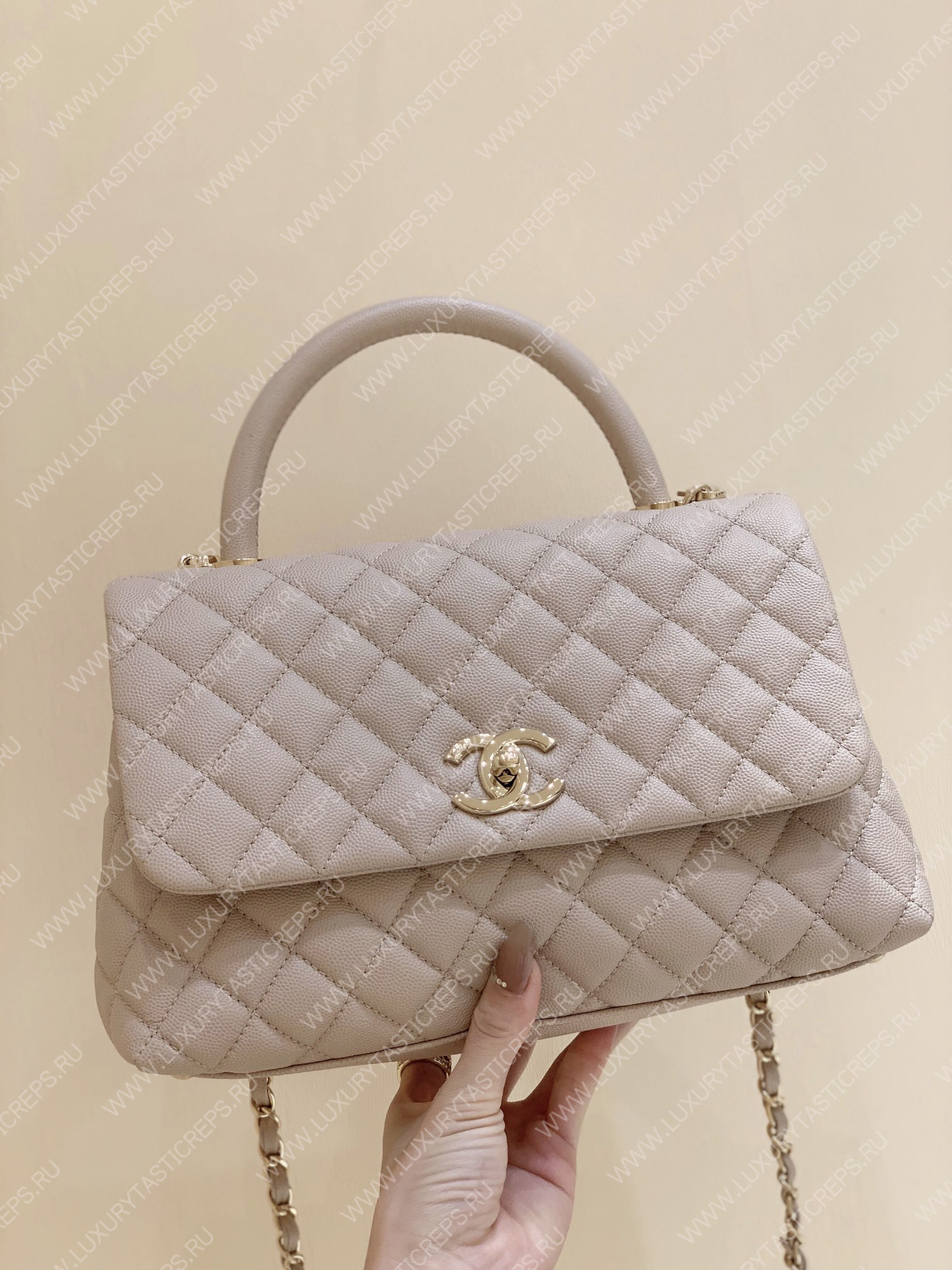 Ch*el coco handle bag cream a92993