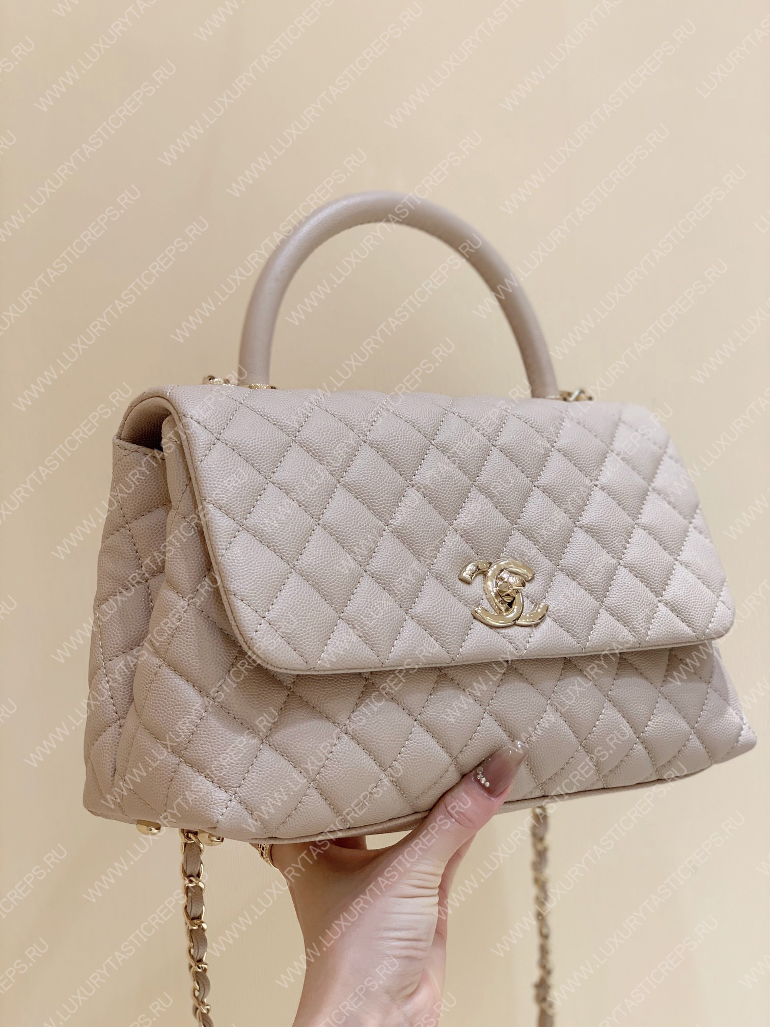 Ch*el coco handle bag cream a92993