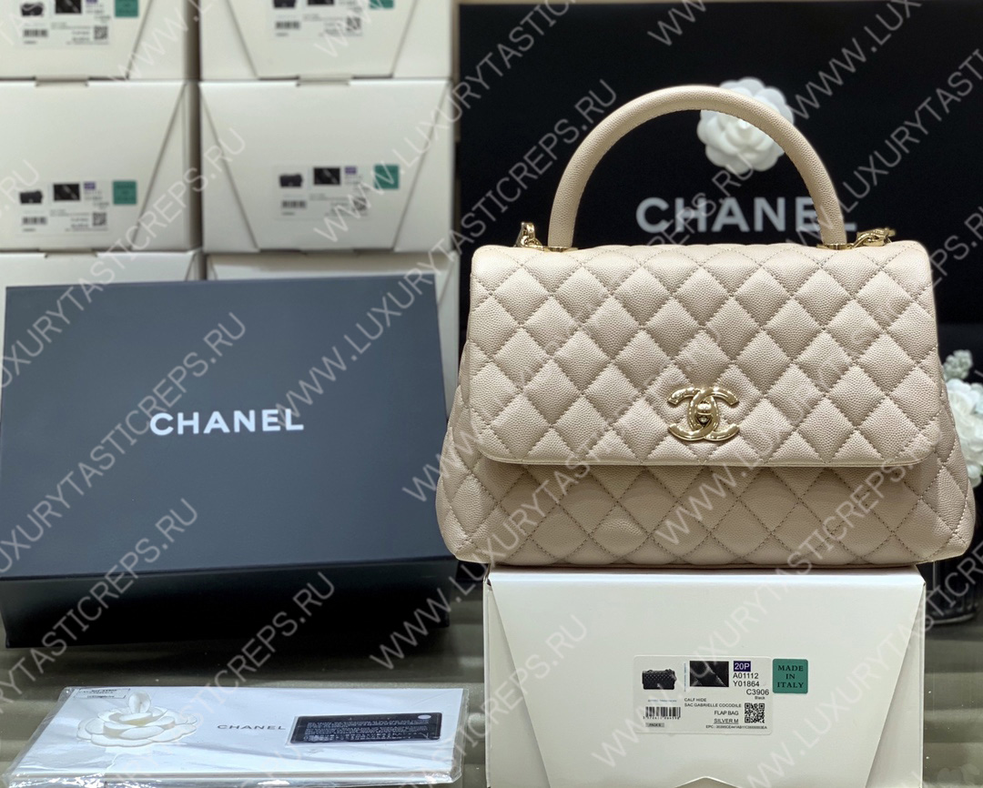 Ch*el coco handle bag cream a92993