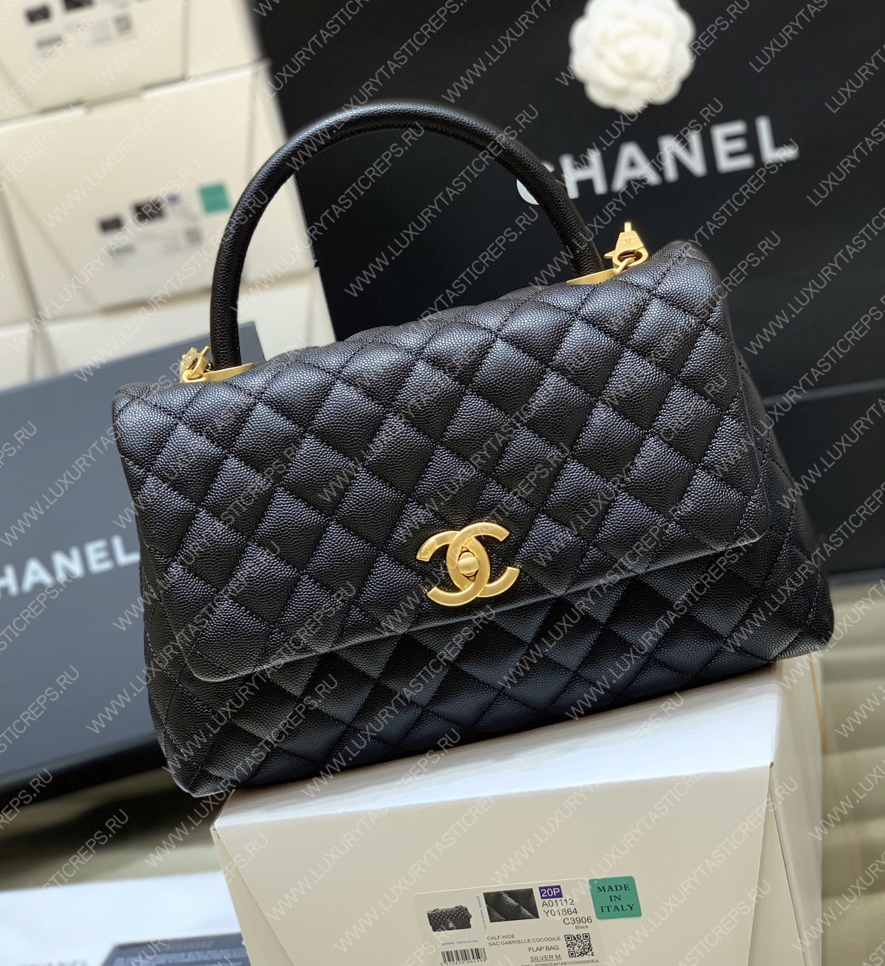 Ch*el coco handle bag black a92993