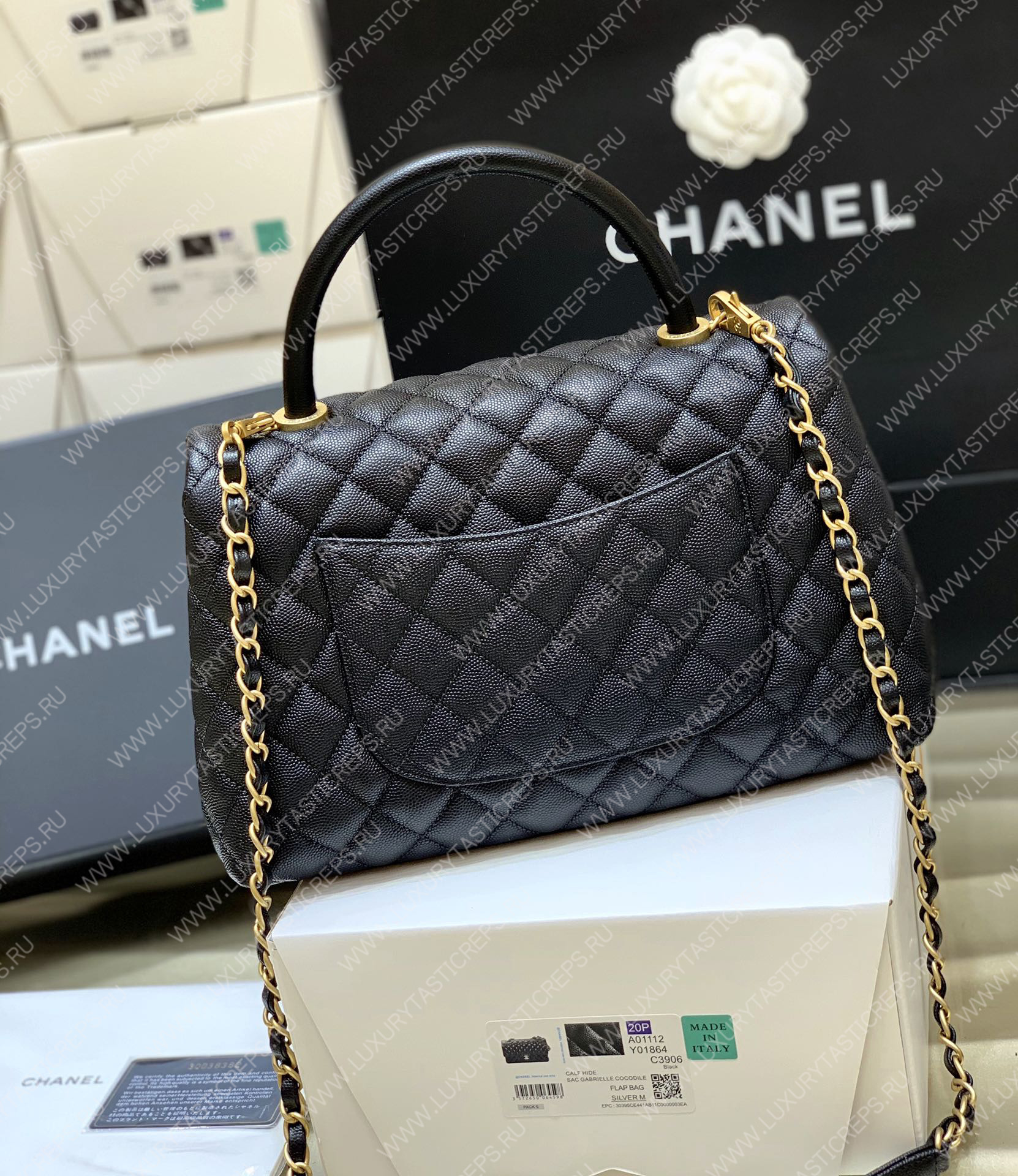 Ch*el coco handle bag black a92993