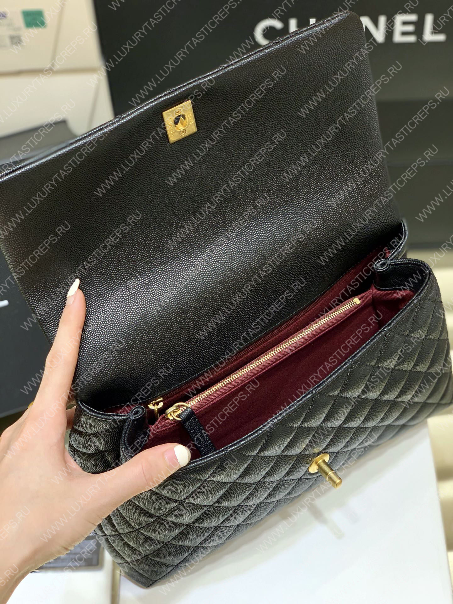 Ch*el coco handle bag black a92993