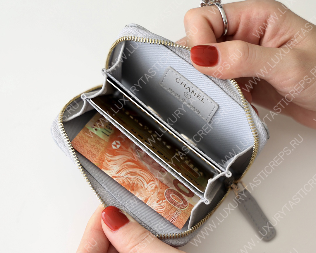 Ch*el classic zipped coin purse grey ap0216