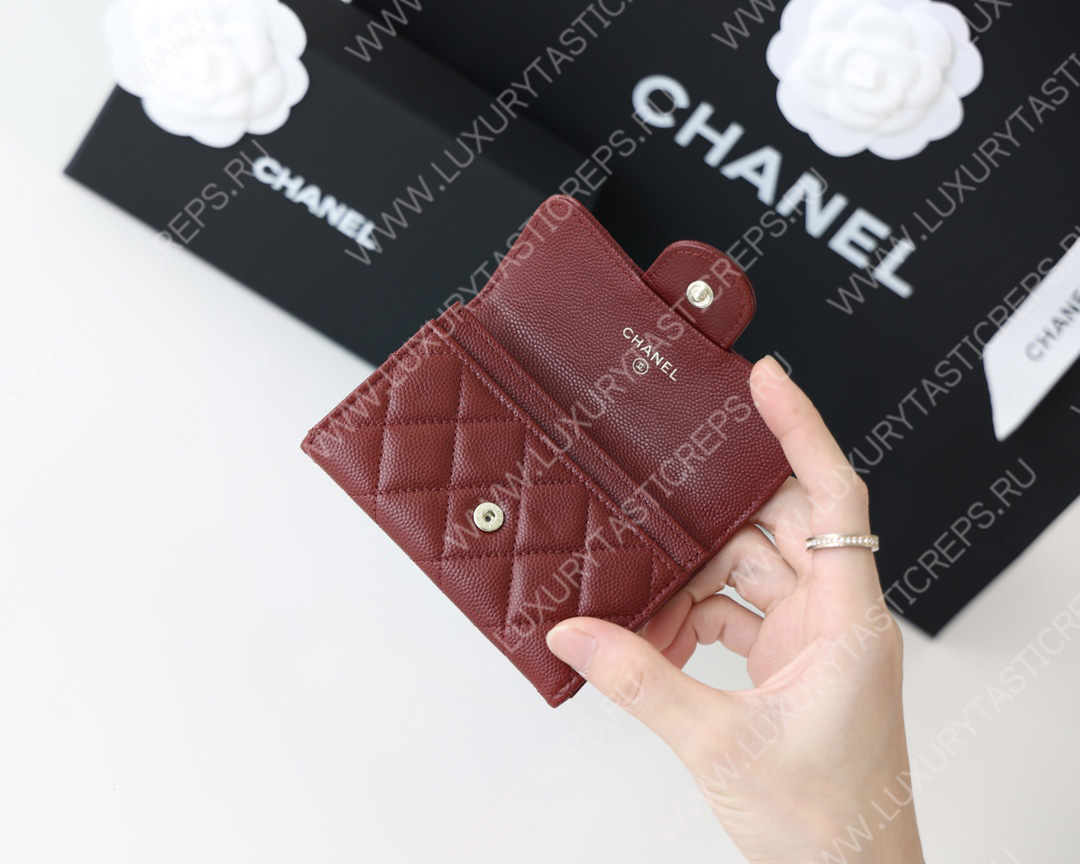 Ch*el classic card holder burgundy ap0214