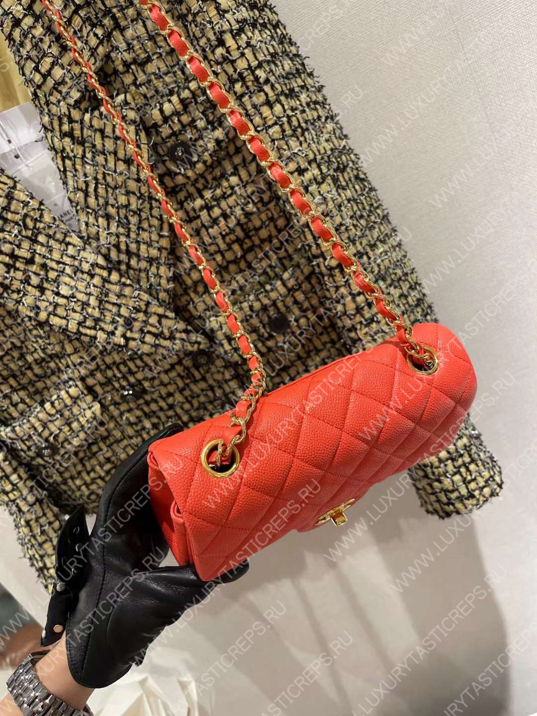 Ch*el mini classic flap bag orange a01116