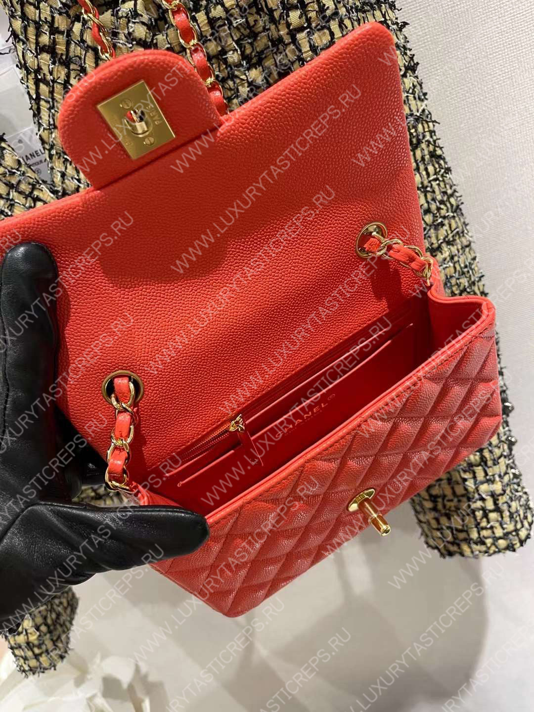 Ch*el mini classic flap bag orange a01116