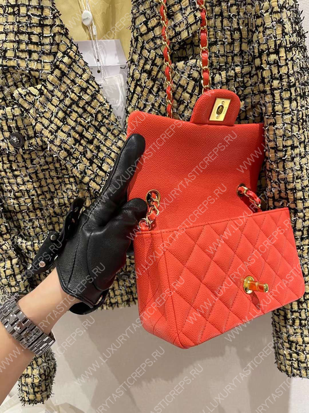 Ch*el mini classic flap bag orange a01116