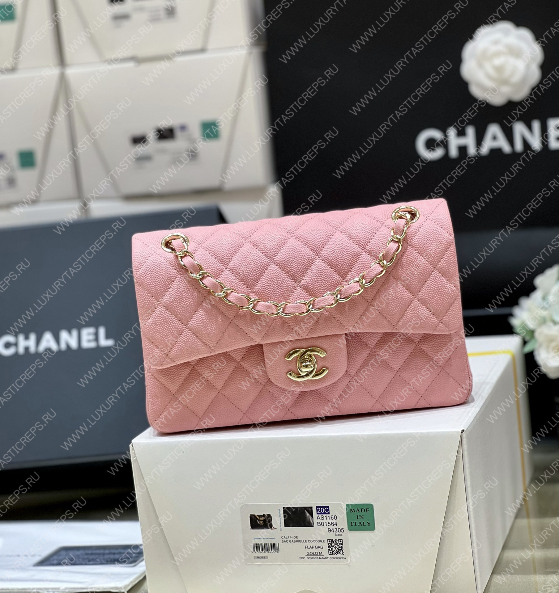 Ch*el small classic handbag bag pink a01113