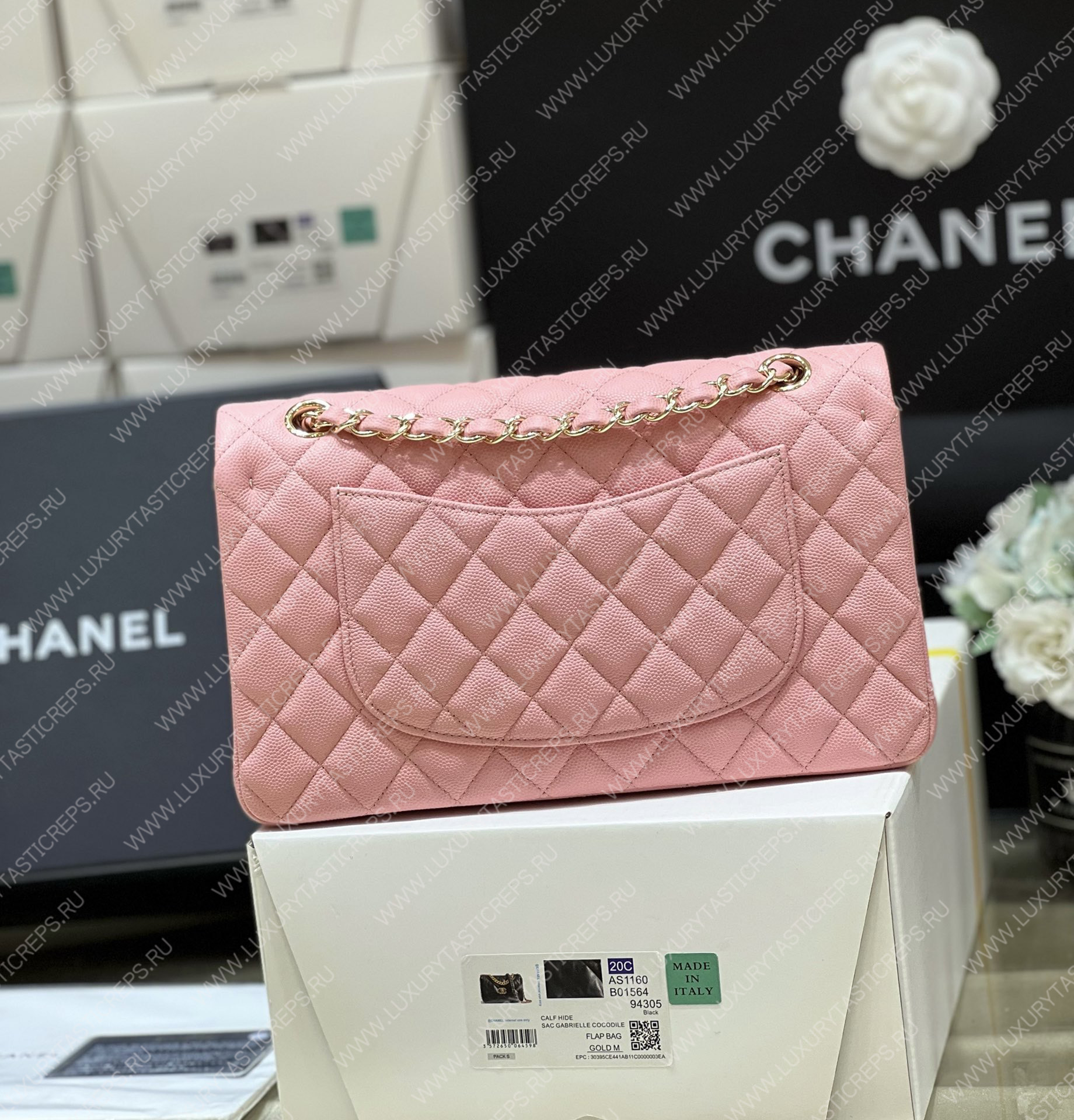 Ch*el classic handbag bag pink a01112