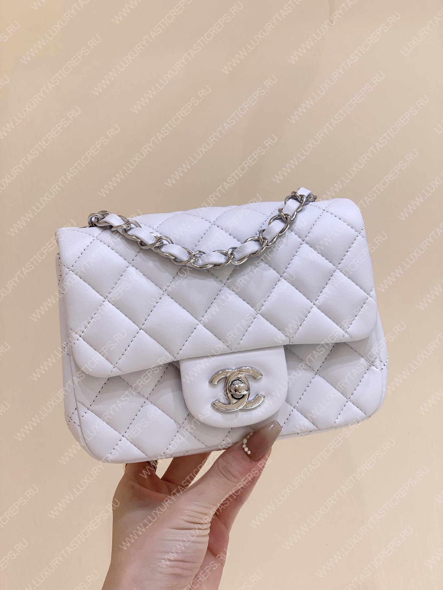 Ch*el mini classic flap bag white a01115