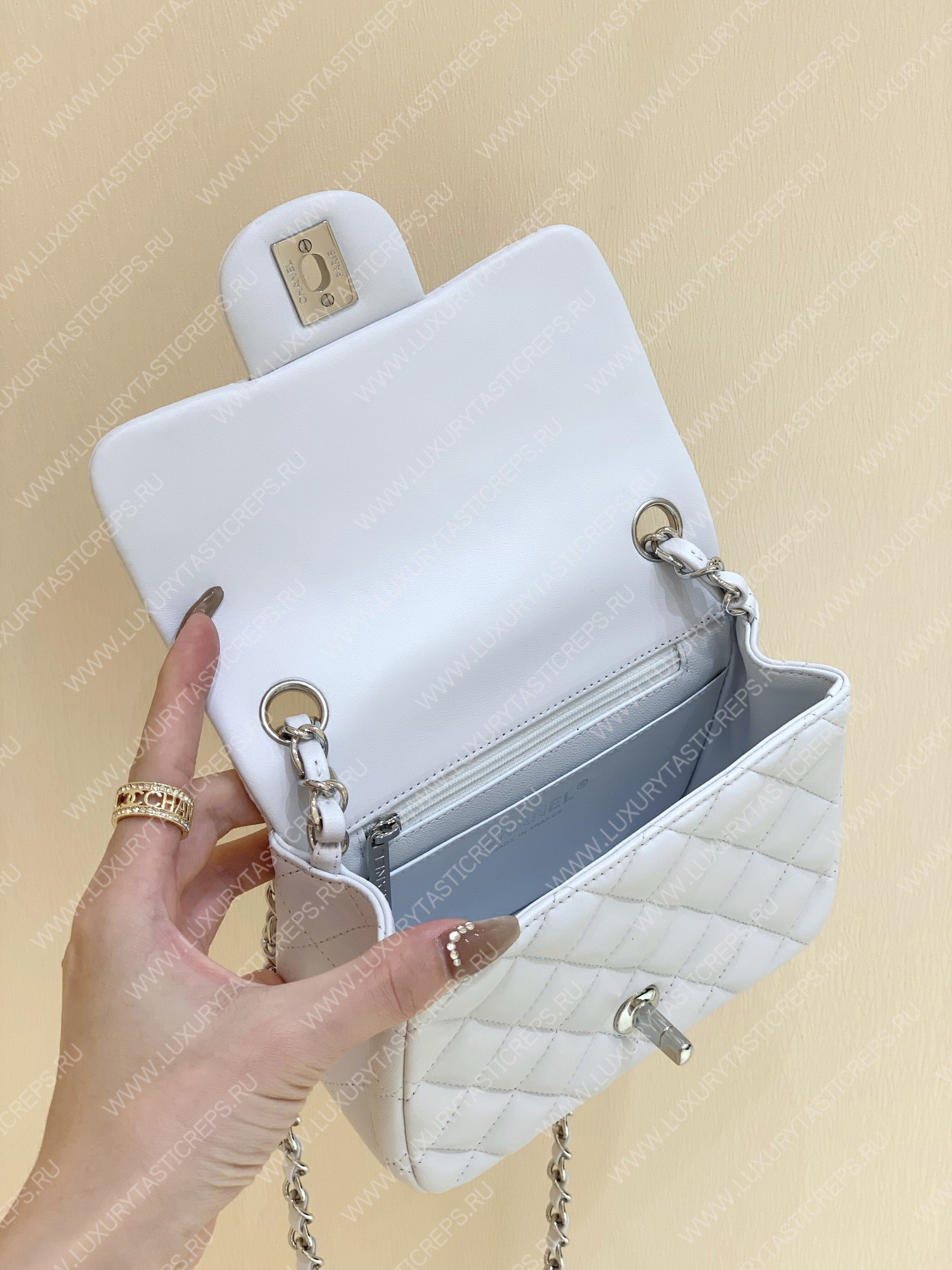 Ch*el mini classic flap bag white a01115