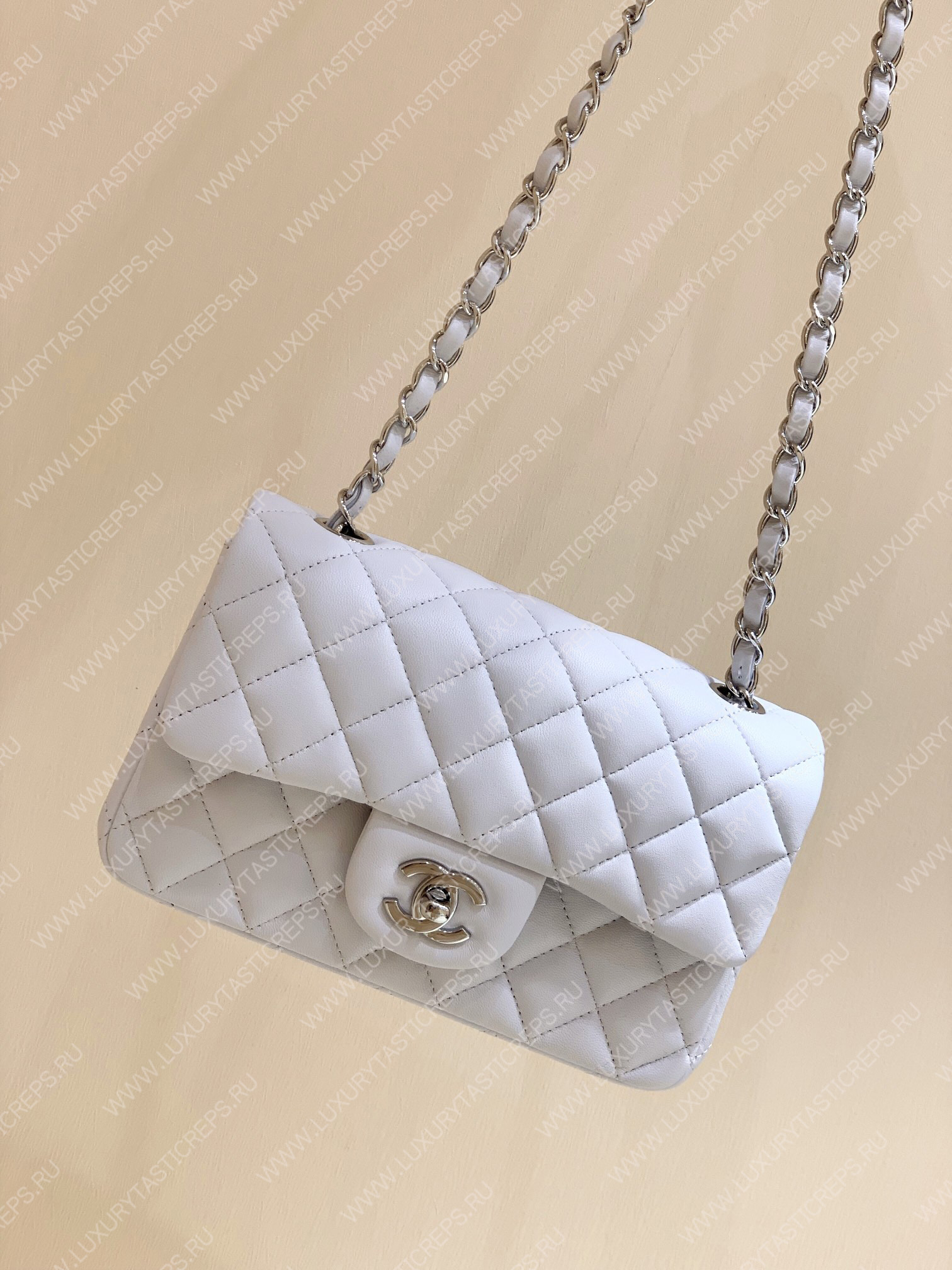 Ch*el mini classic flap bag white a01116