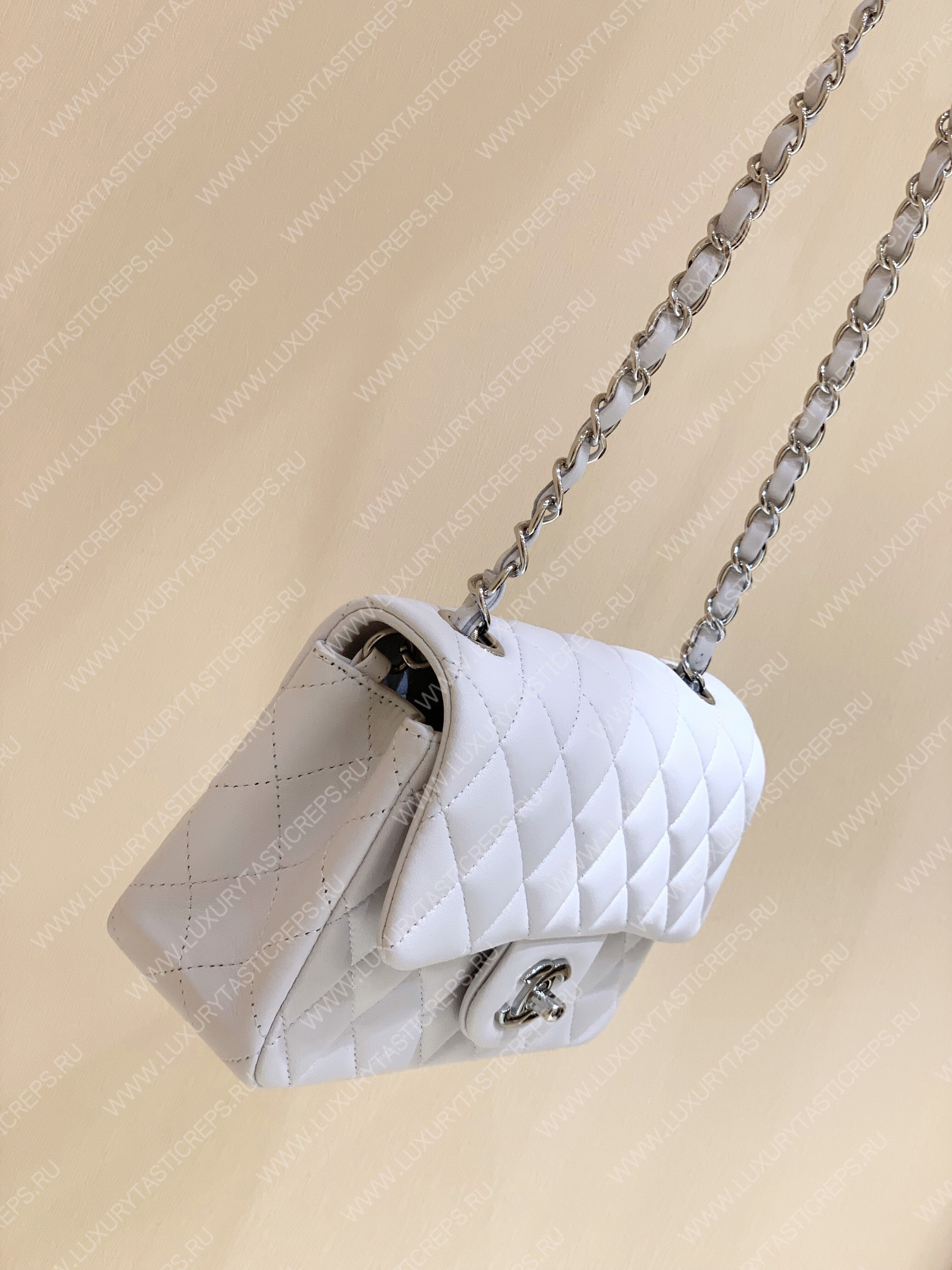 Ch*el mini classic flap bag white a01116