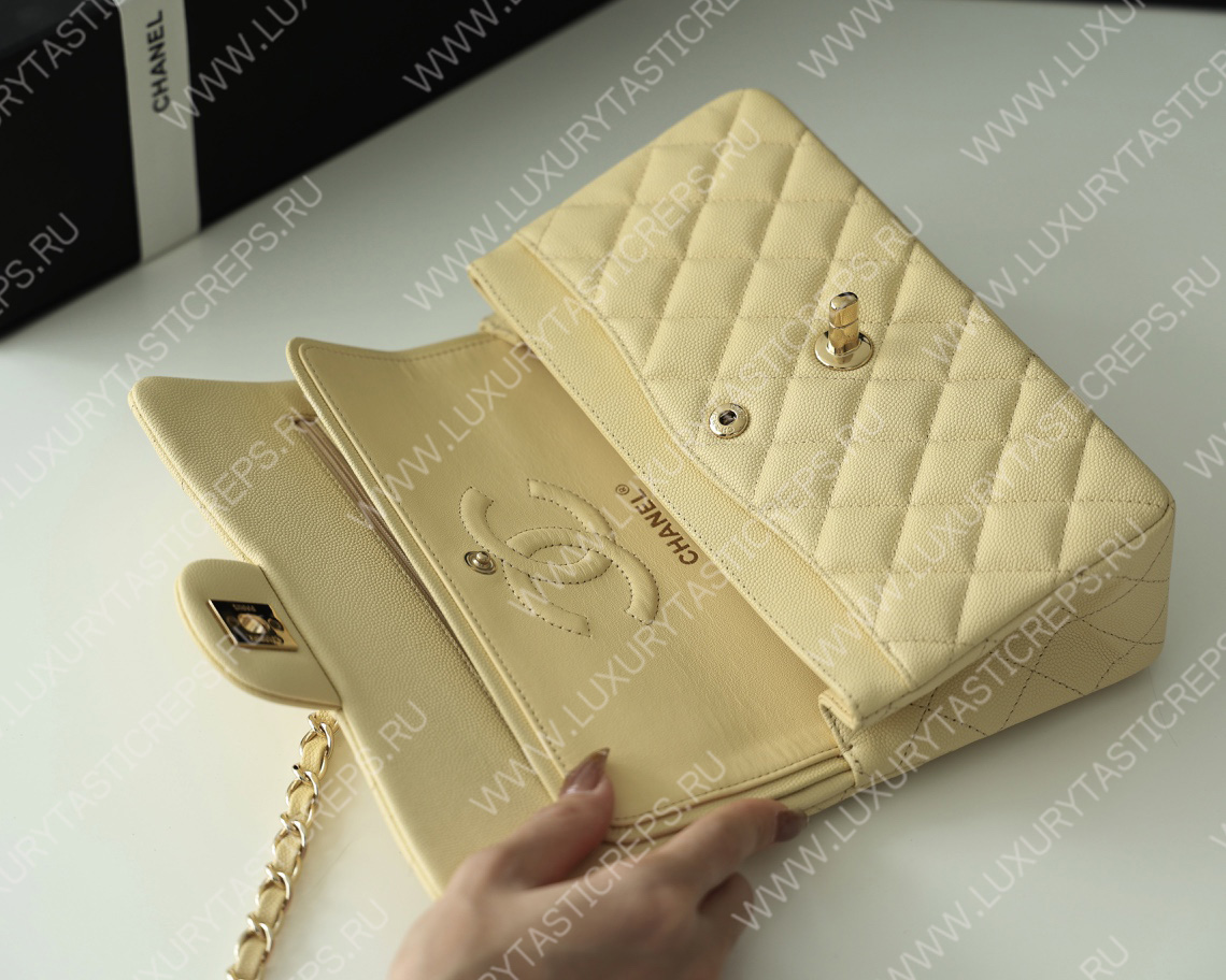 Ch*el small classic handbag bag yellow a01113