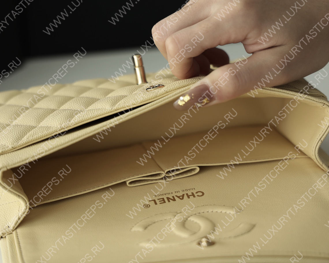 Ch*el small classic handbag bag yellow a01113