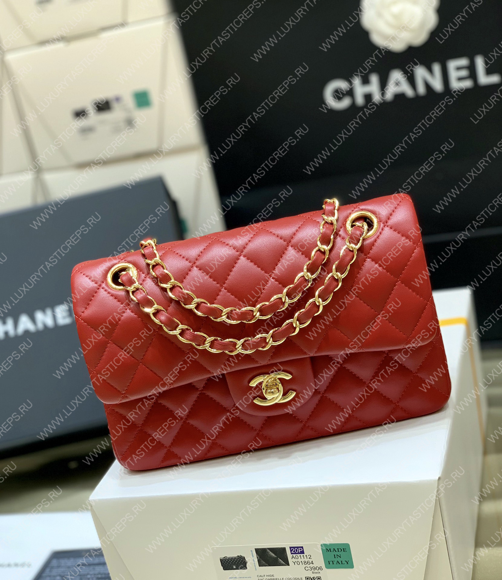 Ch*el small classic handbag bag red a01113