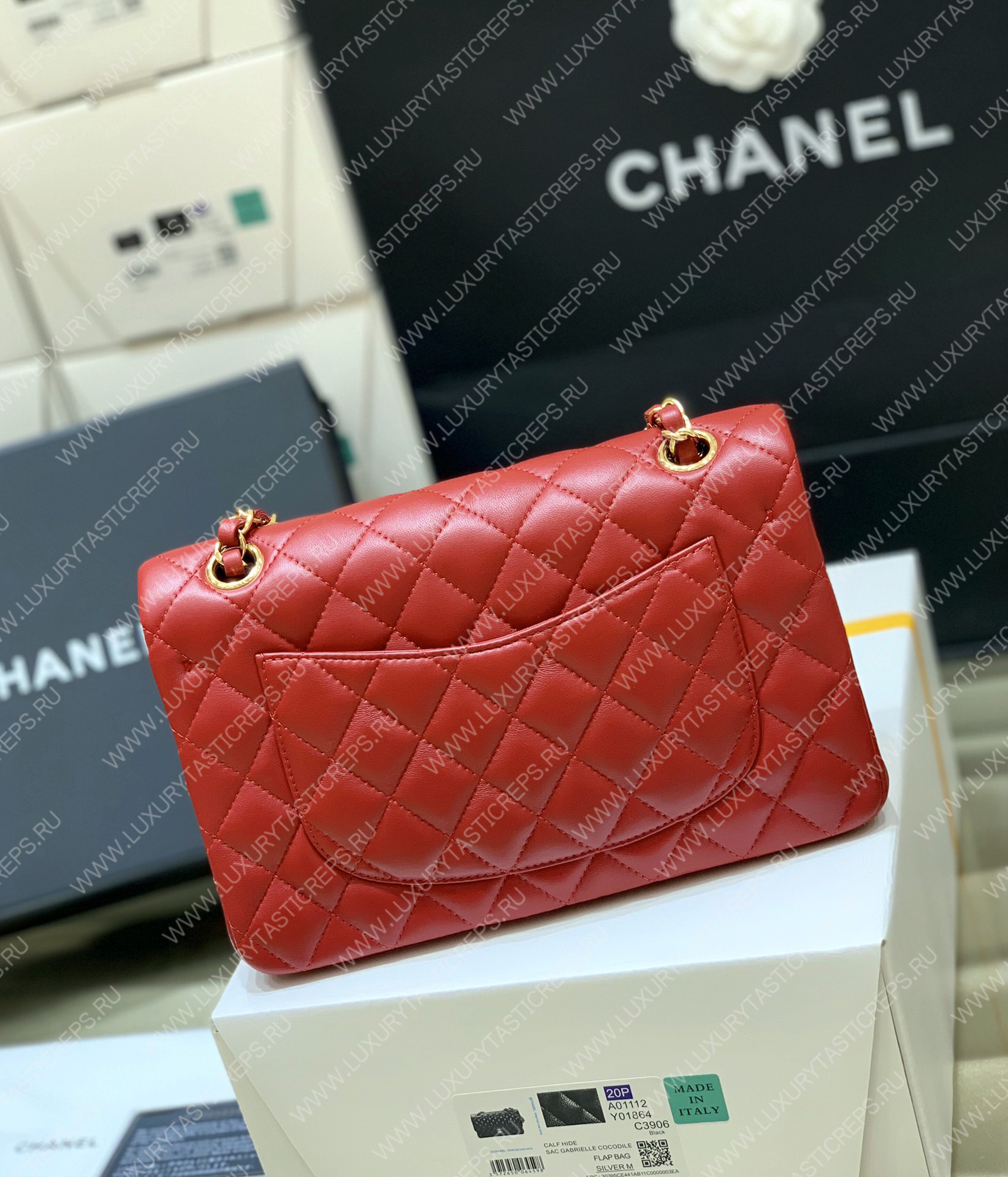 Ch*el small classic handbag bag red a01113