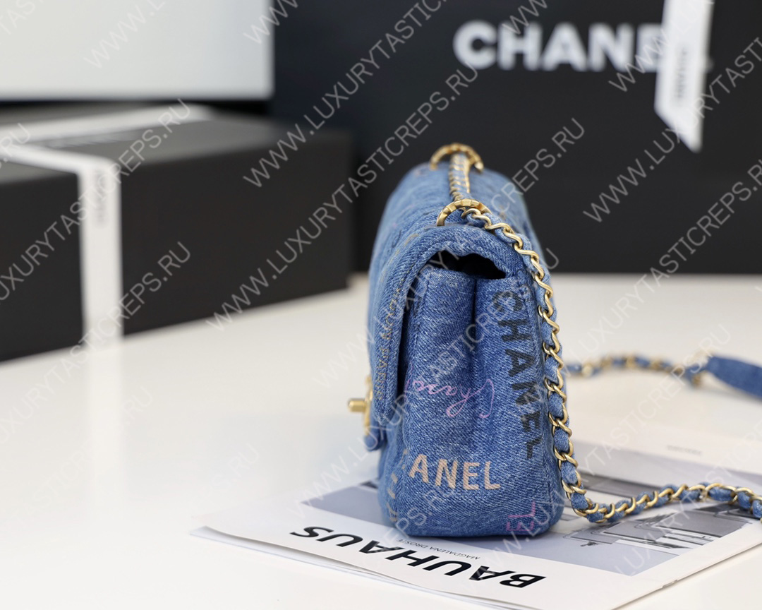 Ch*el small flap bag blue as3134