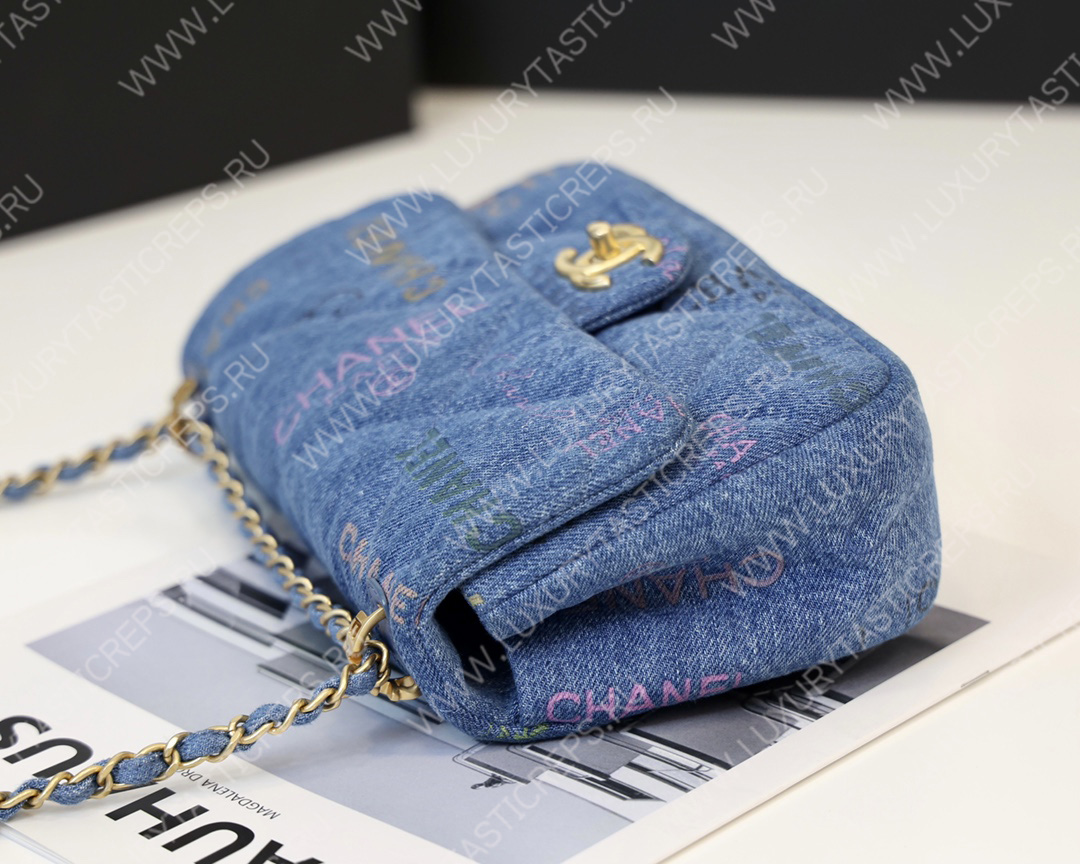 Ch*el small flap bag blue as3134