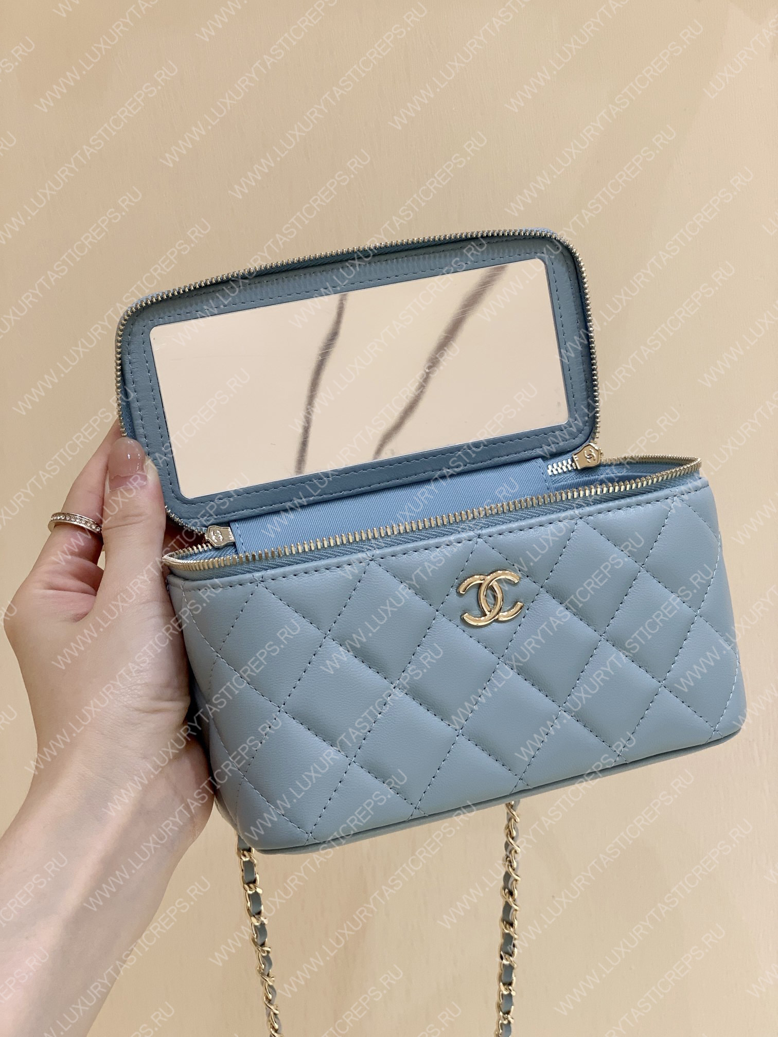 Ch*el long vanity case blue ap2199