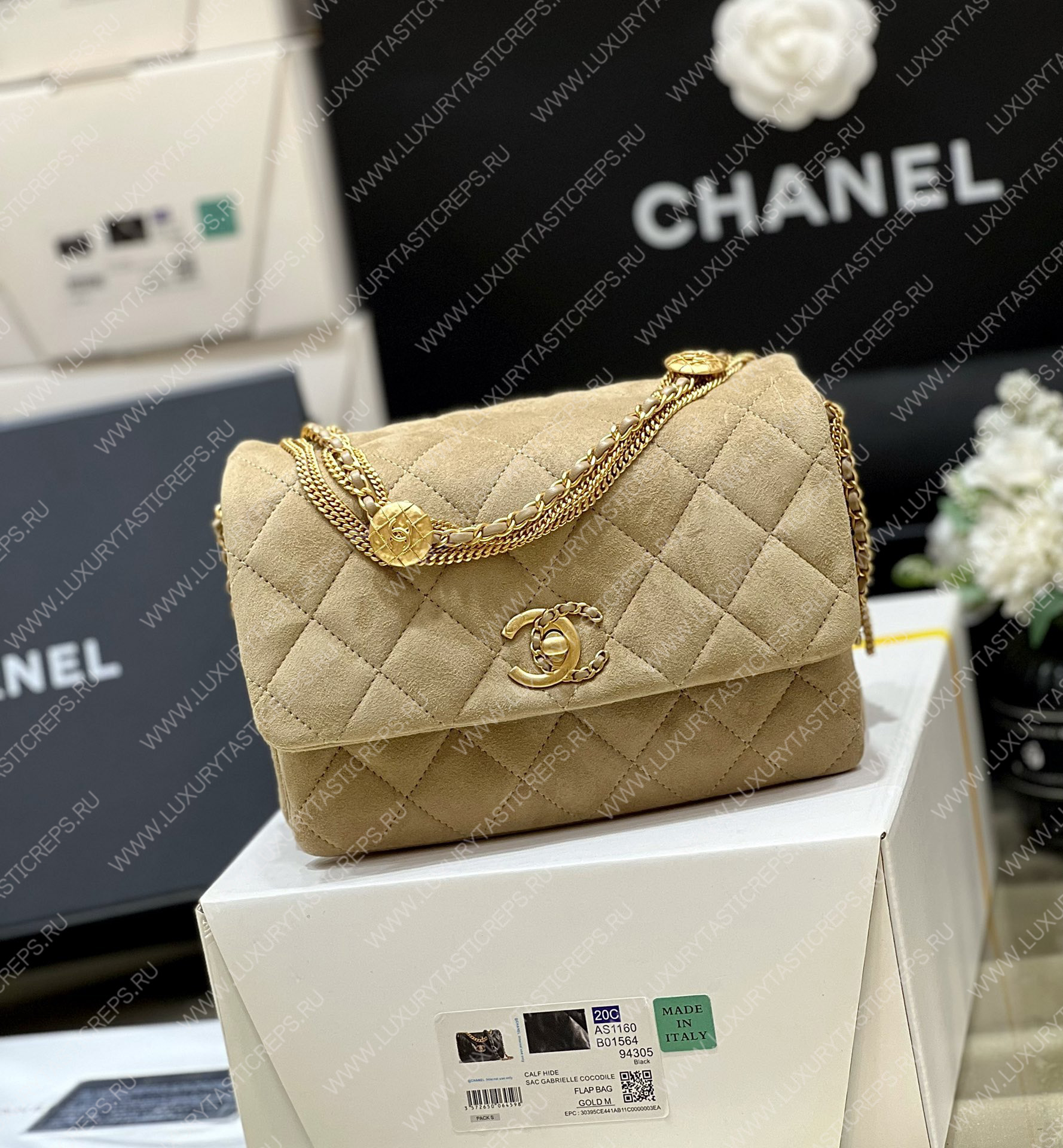 Ch*el mini flap bag beige as3378