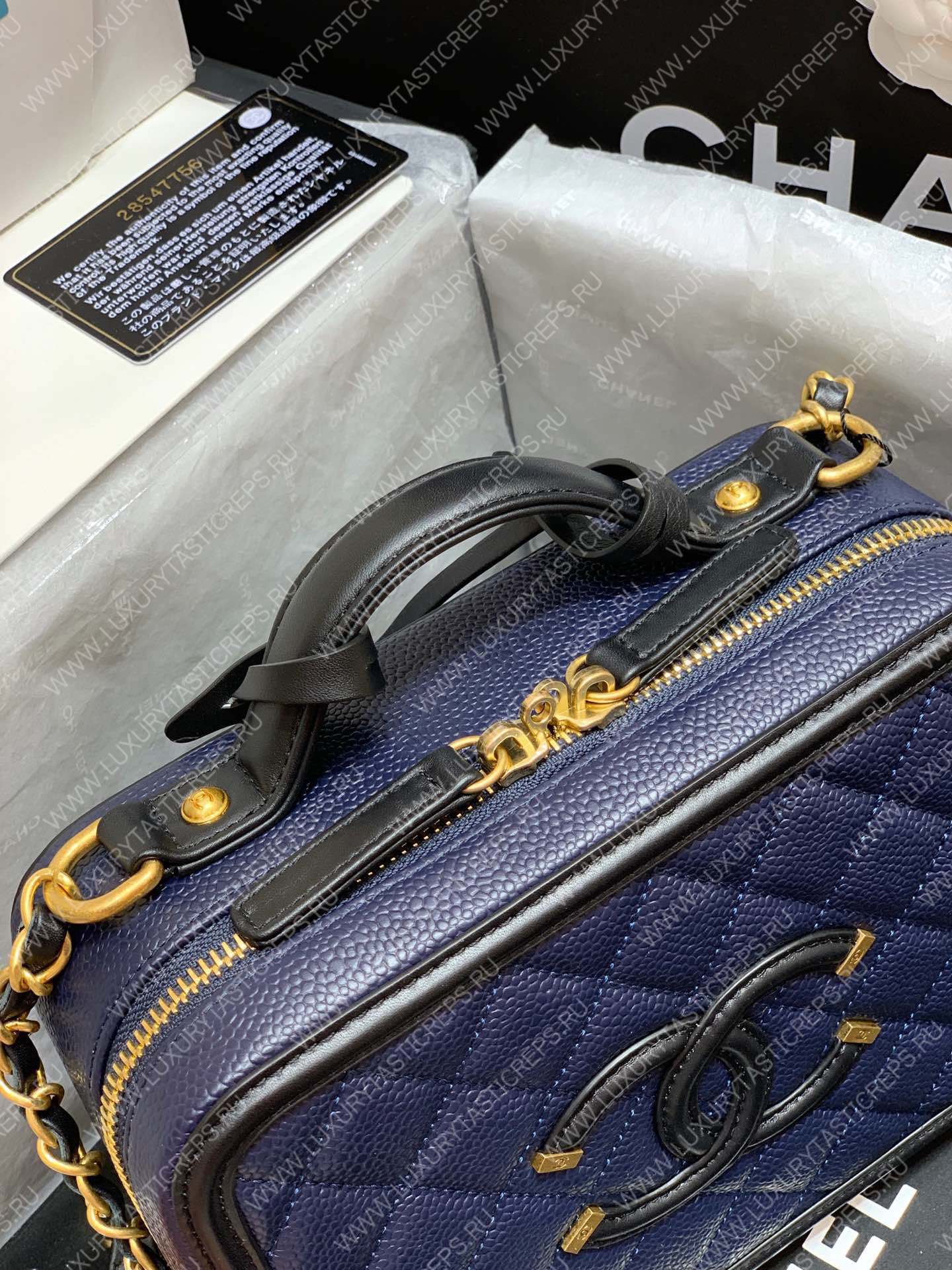 Ch*el vanity case medium black and blue a93341