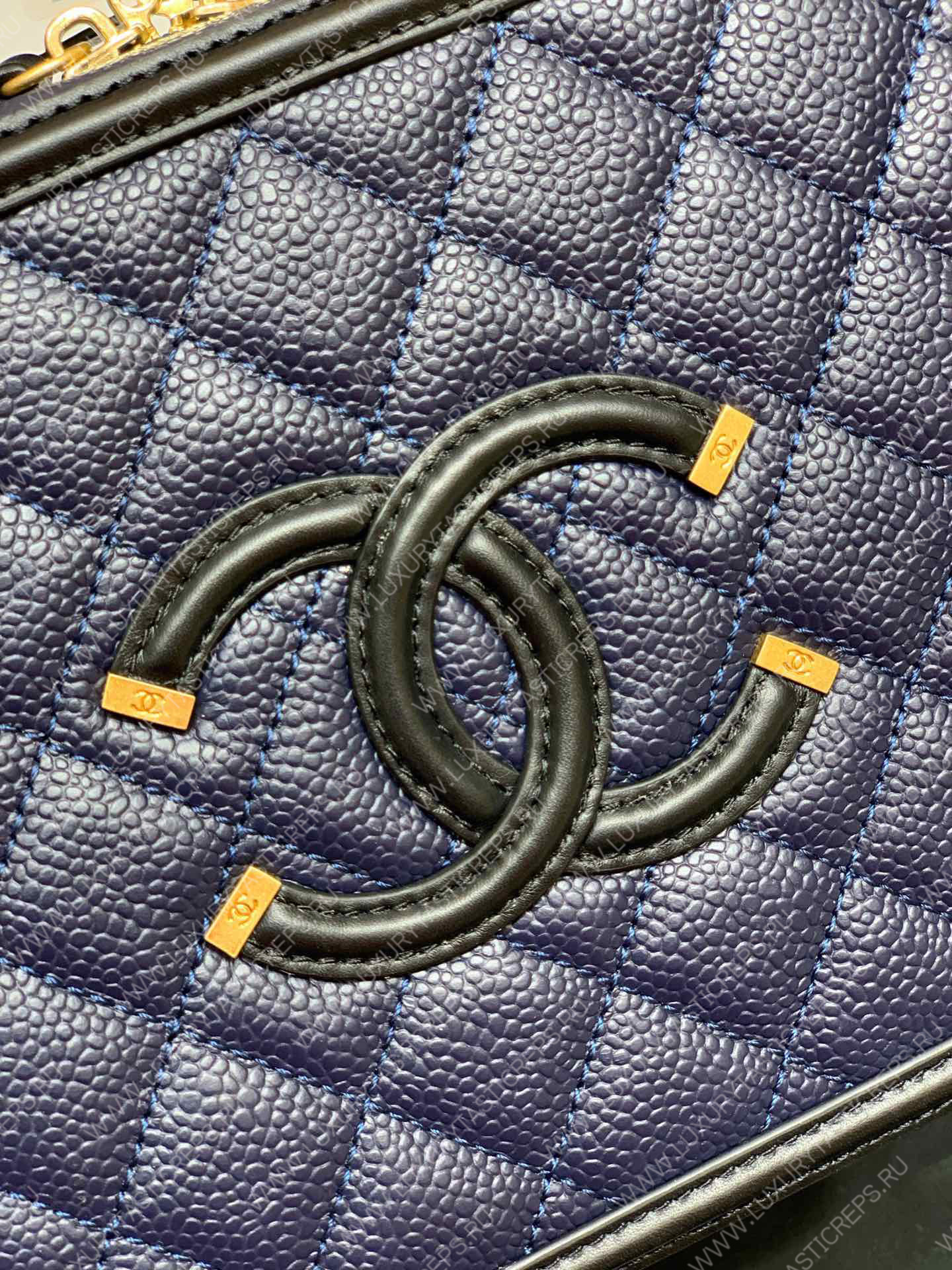 Ch*el vanity case medium black and blue a93341