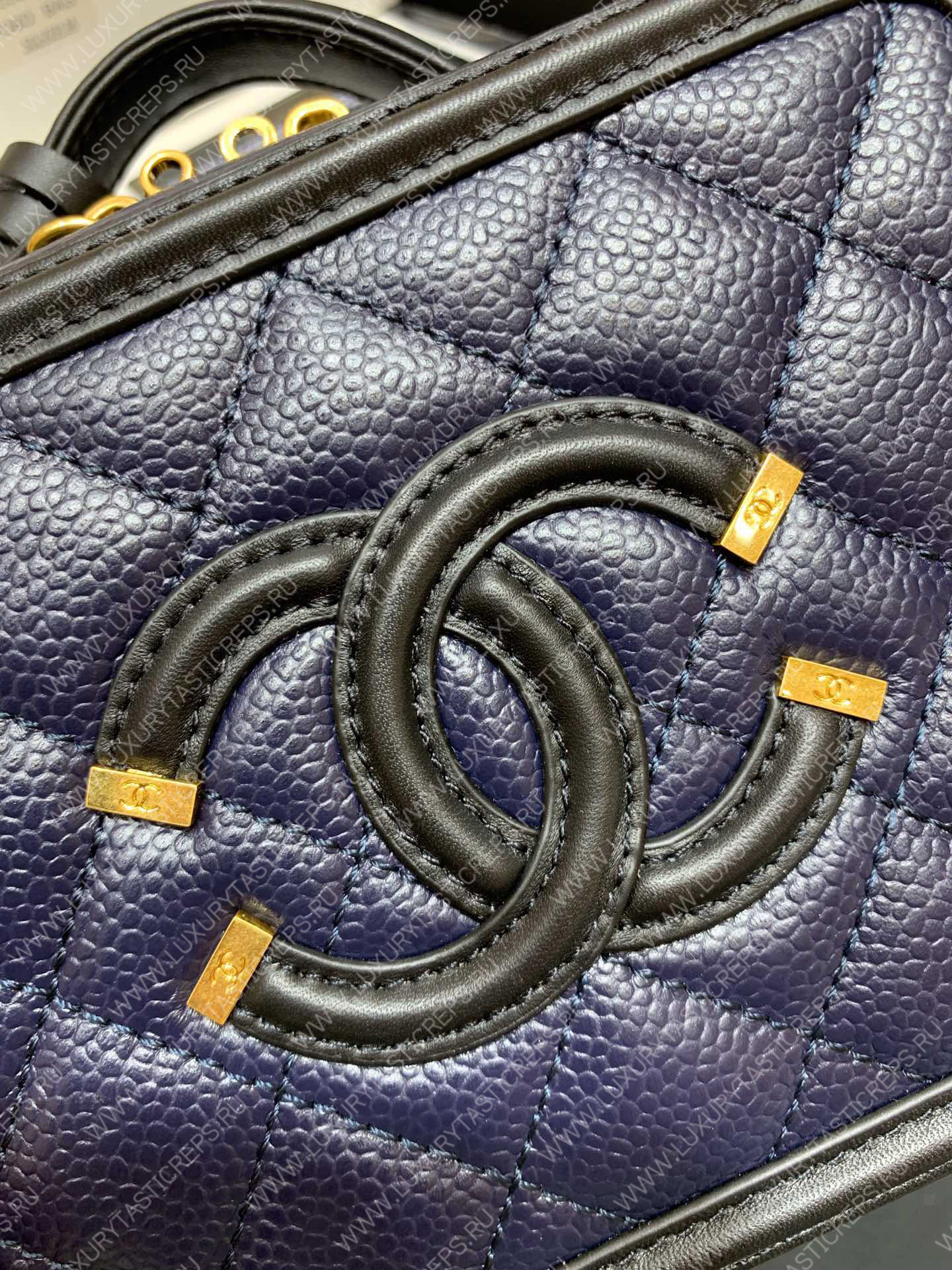 Ch*el vanity case black and blue a93342