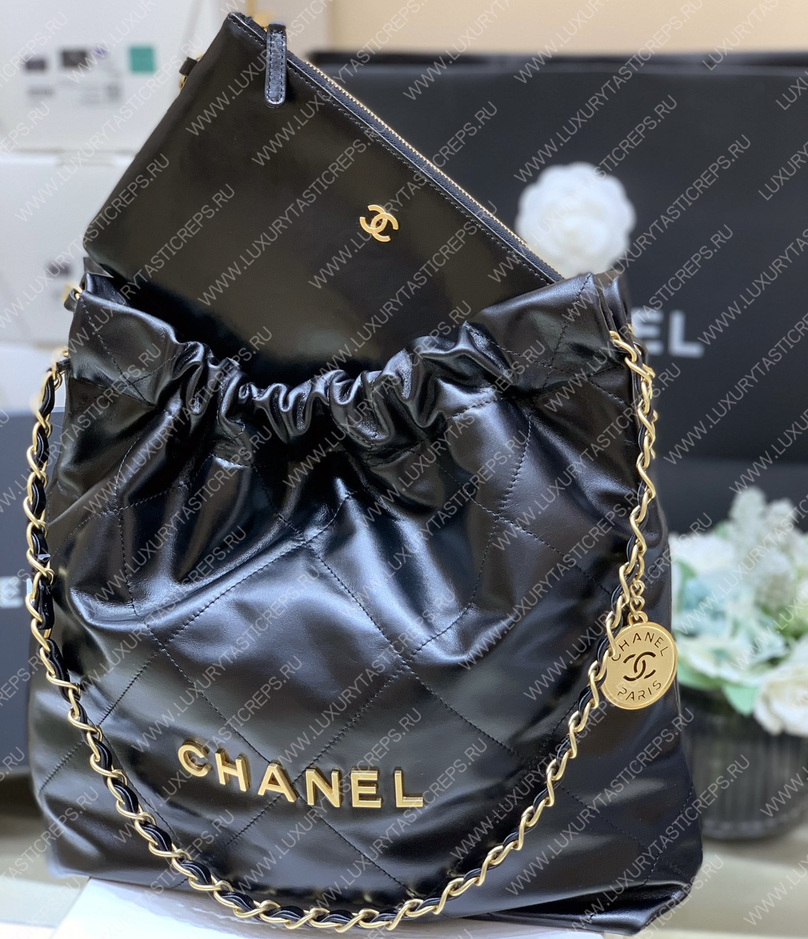 Ch*el 22  handbag black as3260