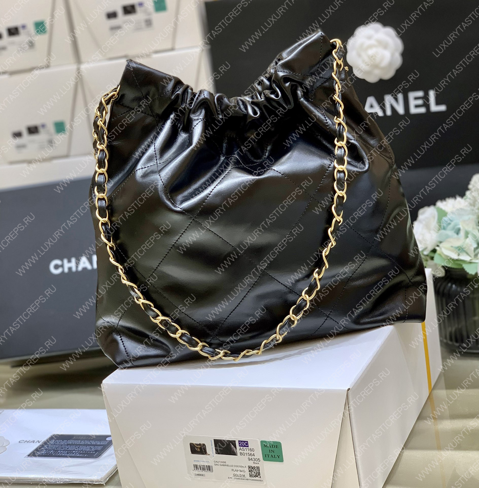 Ch*el 22  handbag black as3260