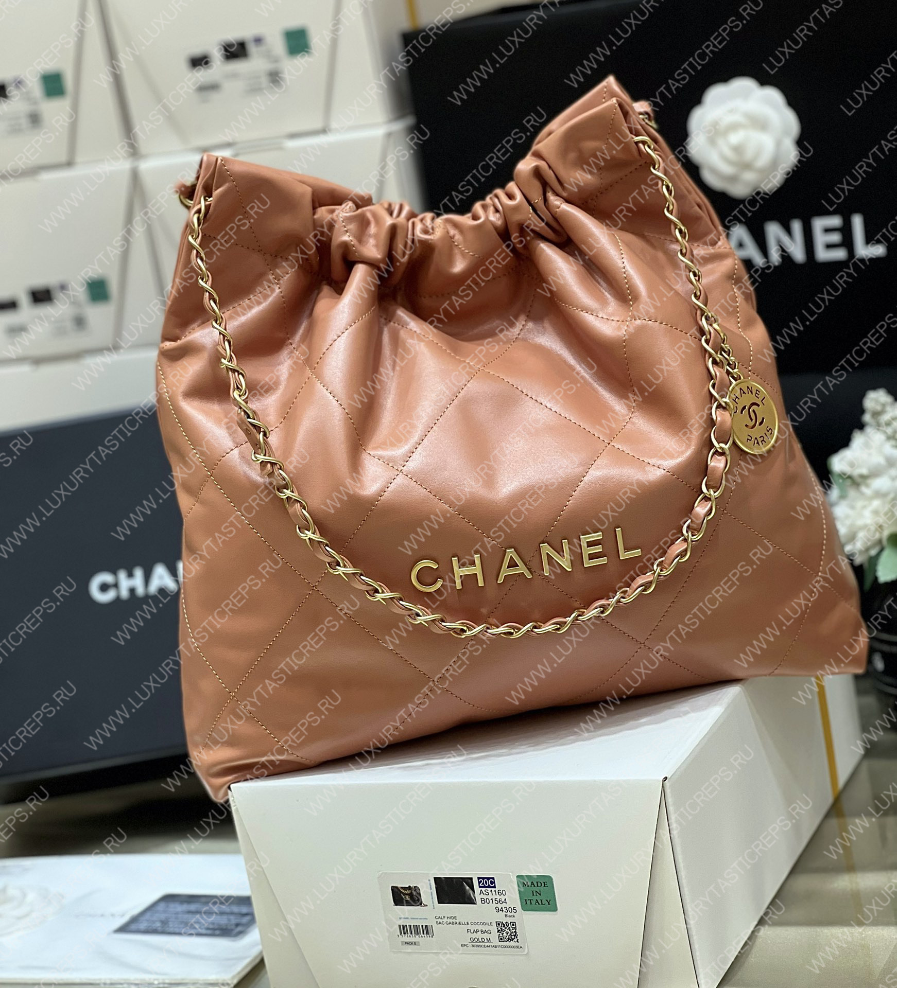 Ch*el 22 handbag brown as3261