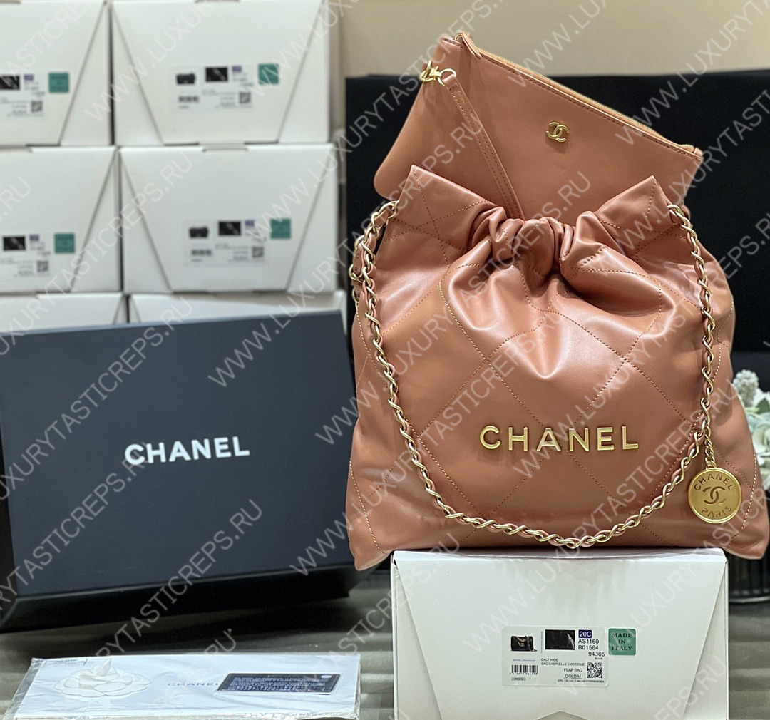 Ch*el 22 handbag brown as3260