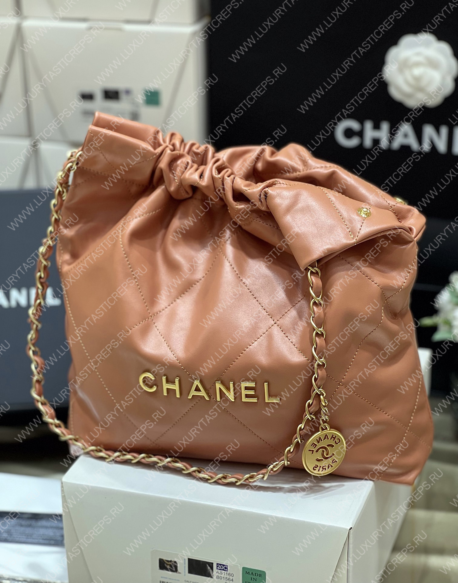 Ch*el 22 handbag brown as3260