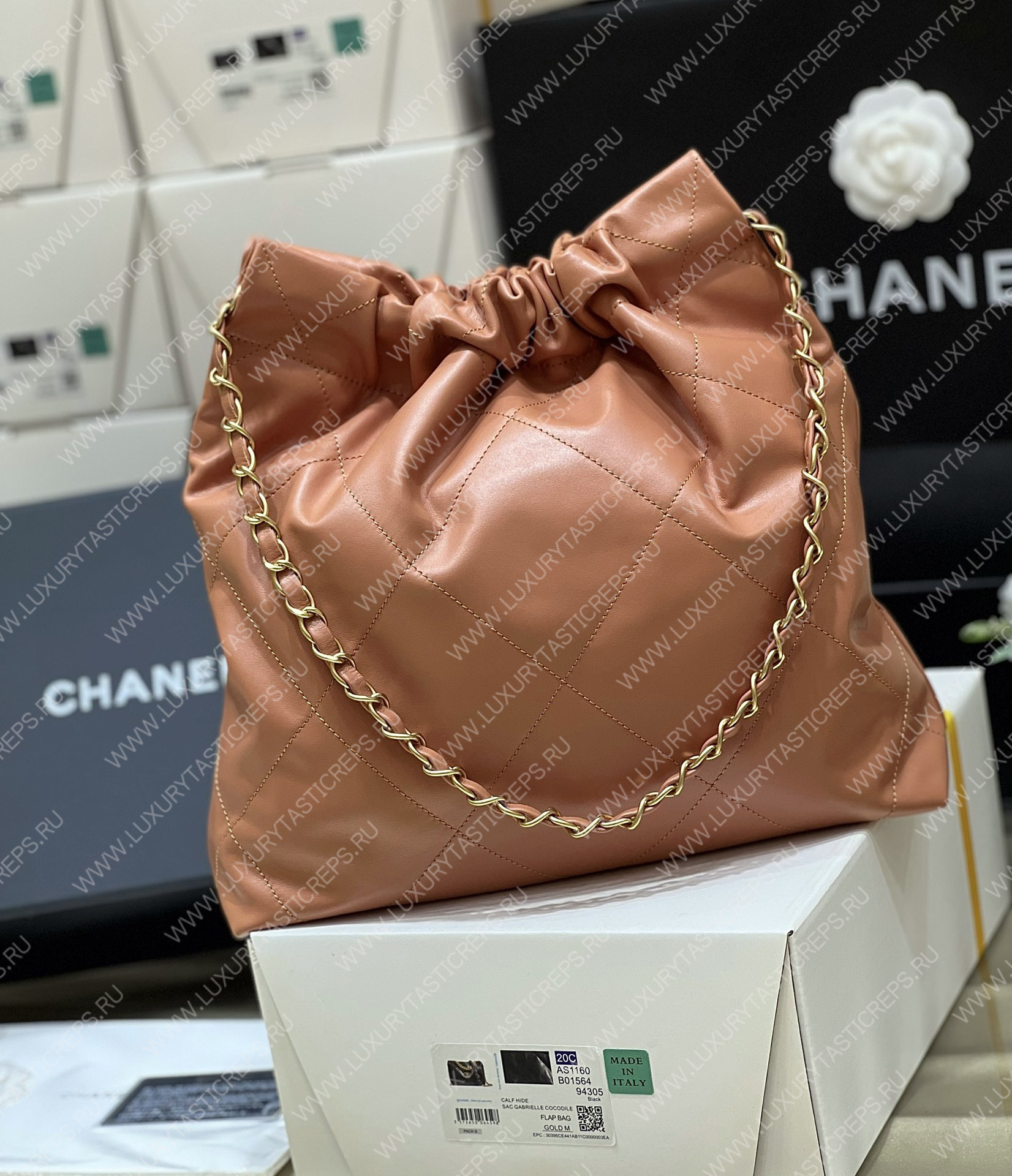 Ch*el 22 handbag brown as3260