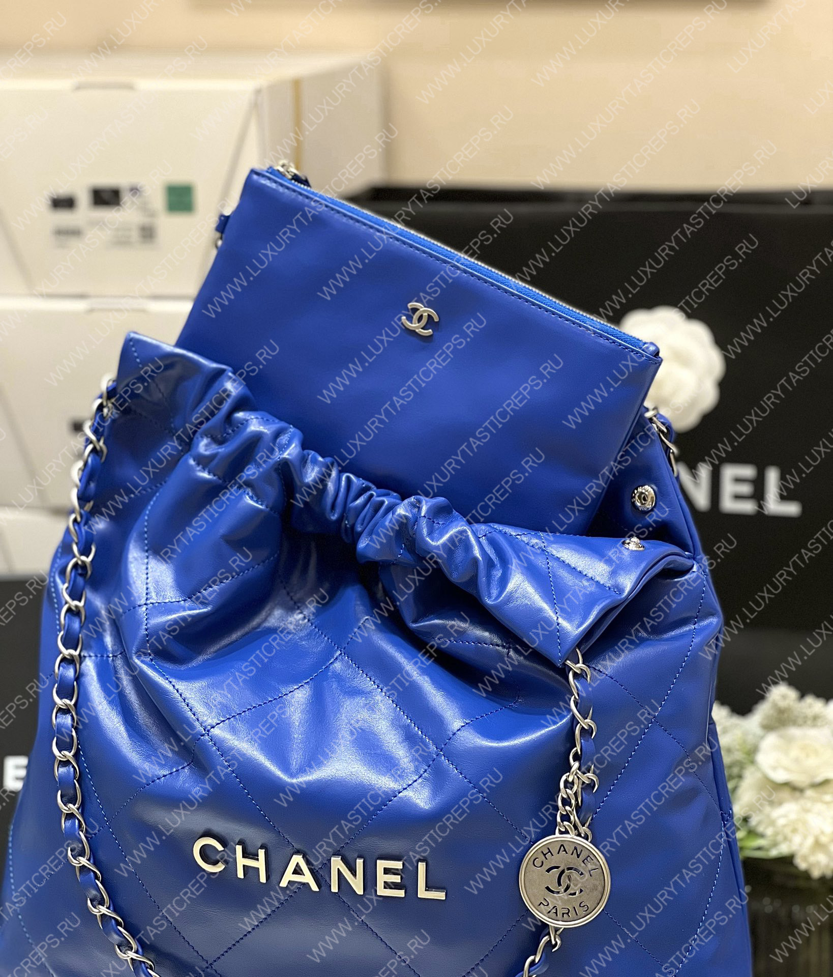 Ch*el 22 handbag blue as3261