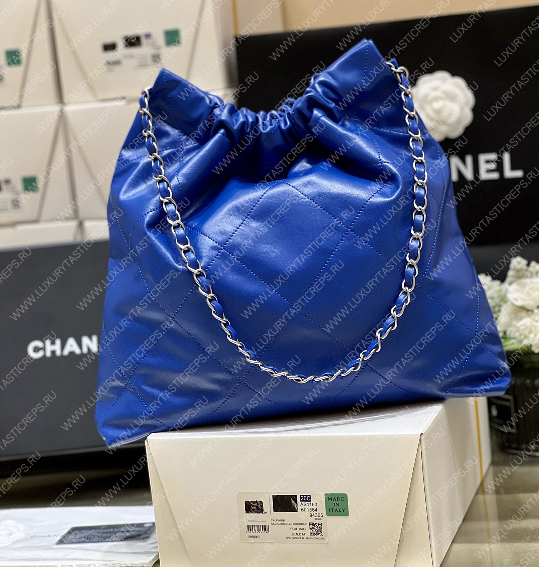 Ch*el 22 handbag blue as3261