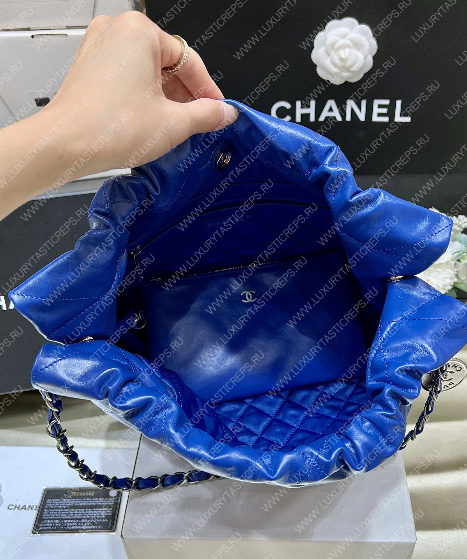 Ch*el 22 handbag blue as3261