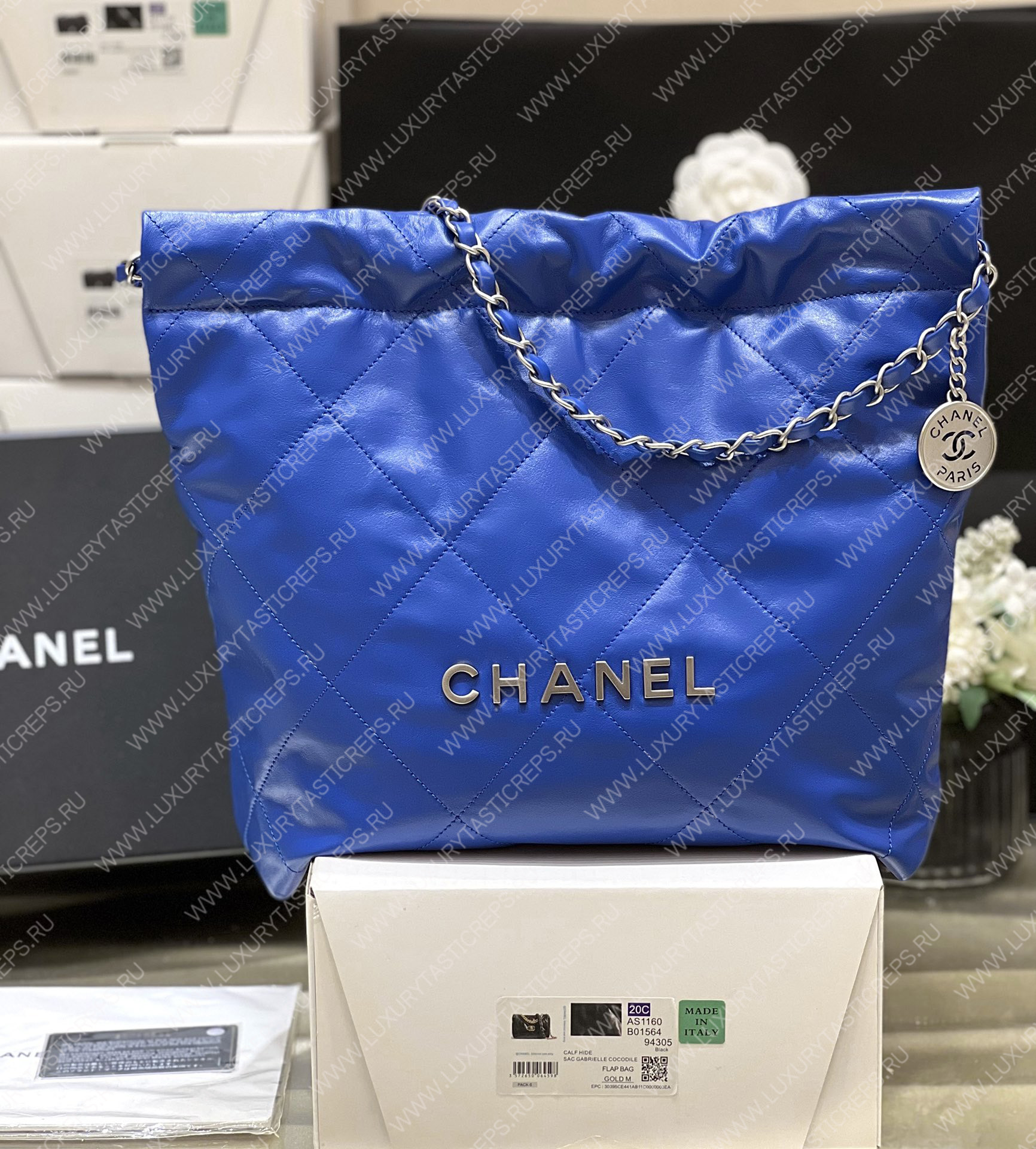 Ch*el 22 handbag blue as3260