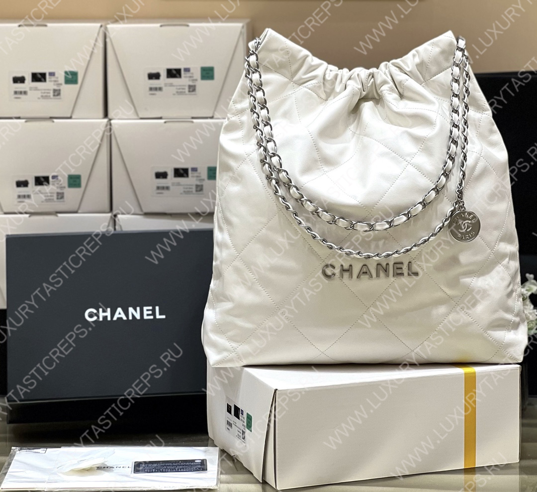 Ch*el 22 large handbag white as3262